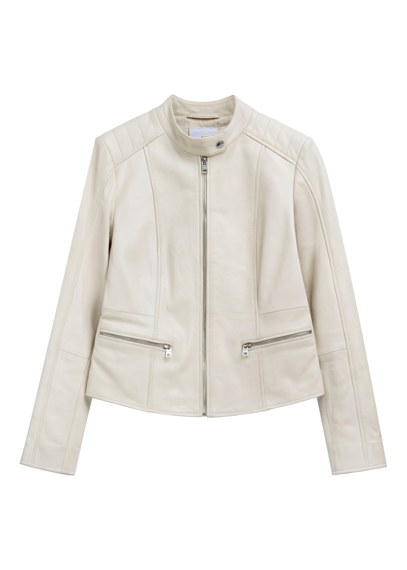 Dámska krátka kožená bunda v béžovej farbe KURDS-0603-0B(W26)