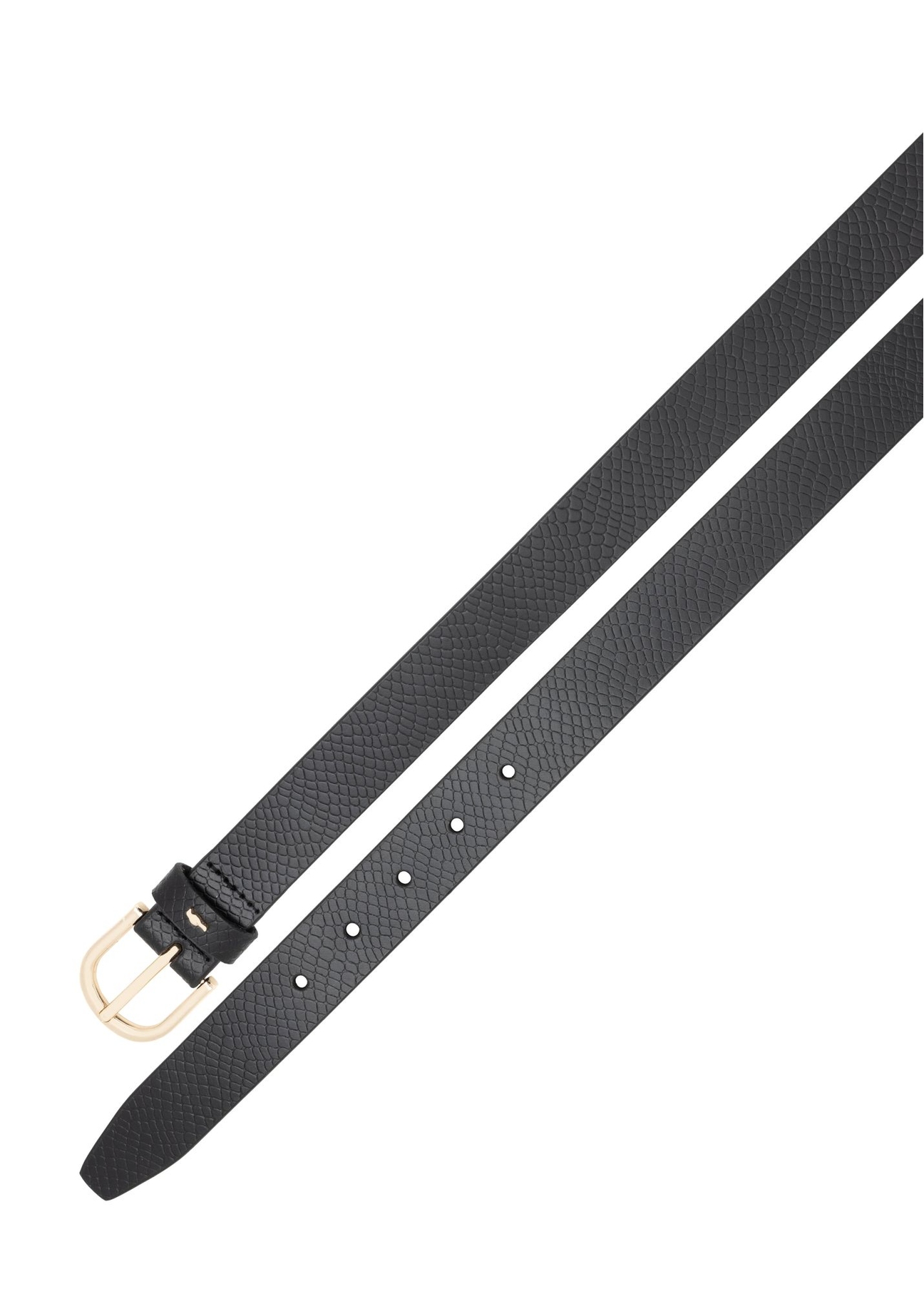 Čierny kožený dámsky opasok PASDS-0333-99(Z25), pohľad na sponu produktu na bielom pozadí.