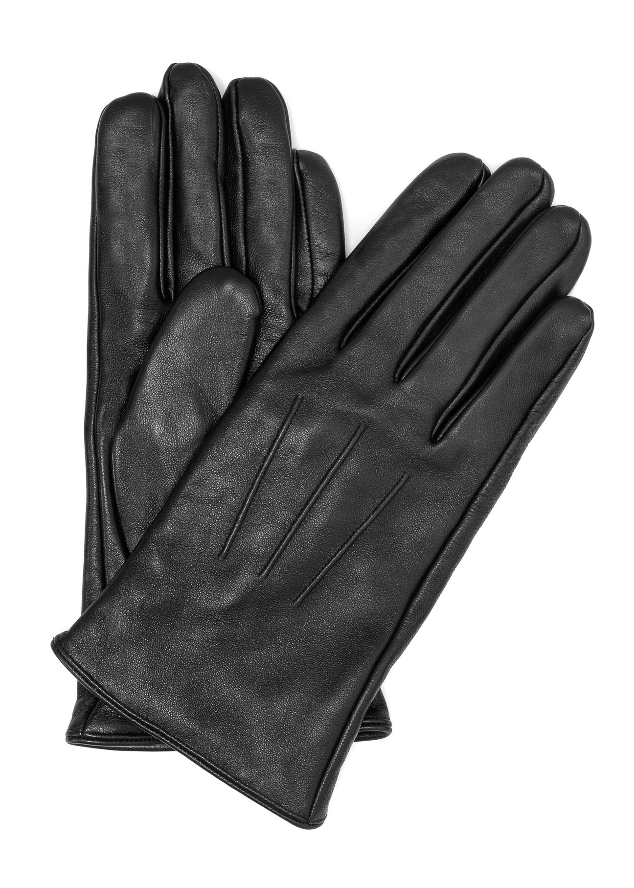Čierne kožené pánske rukavice REKMS-0085-99(Z25) - pohľad spredu na produkt na bielom pozadí.