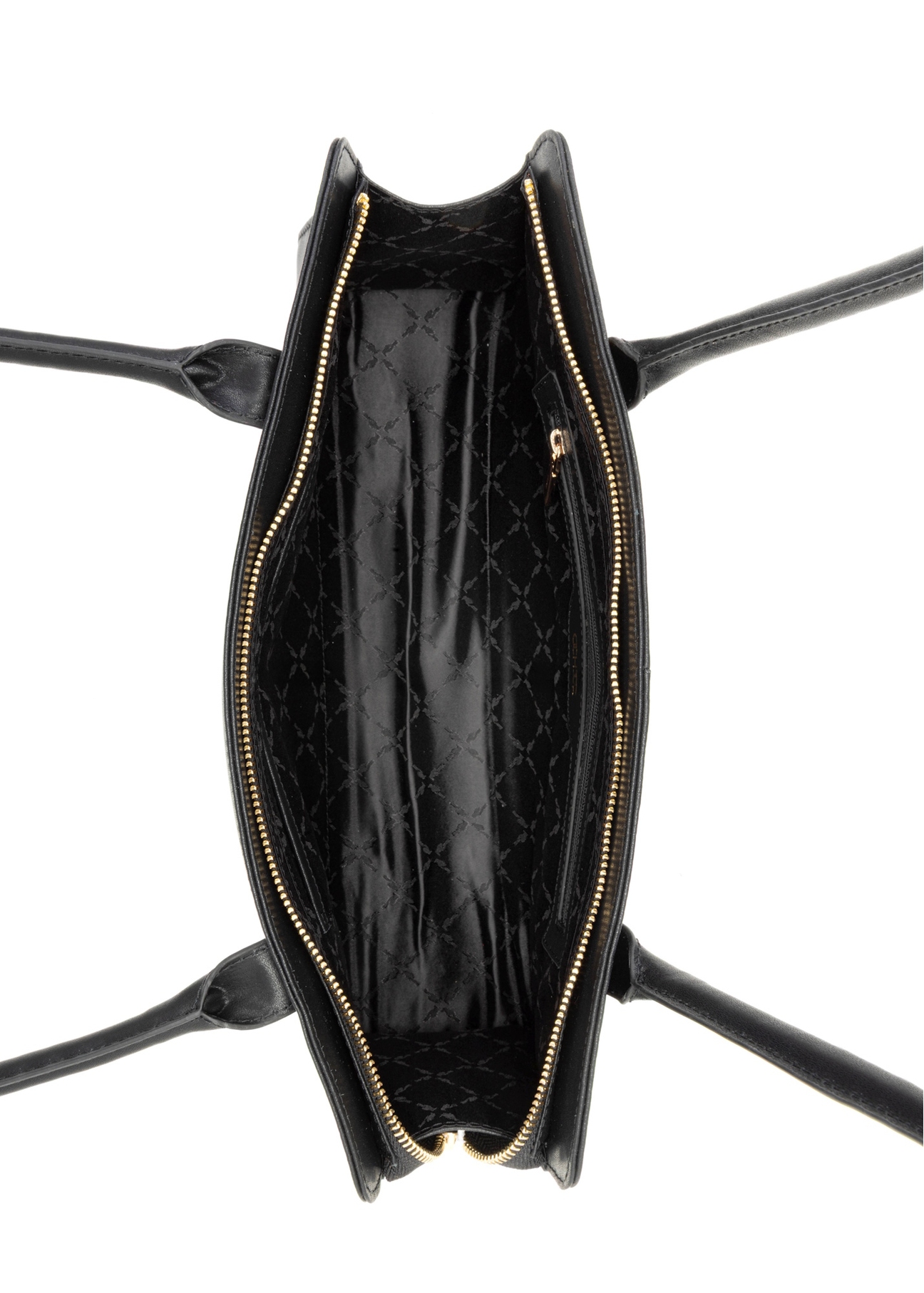 Čierna kožená podlhovastá dámska kabelka TORES-1259-99(W26), pohľad na produkt vo vnútri na bielom pozadí.