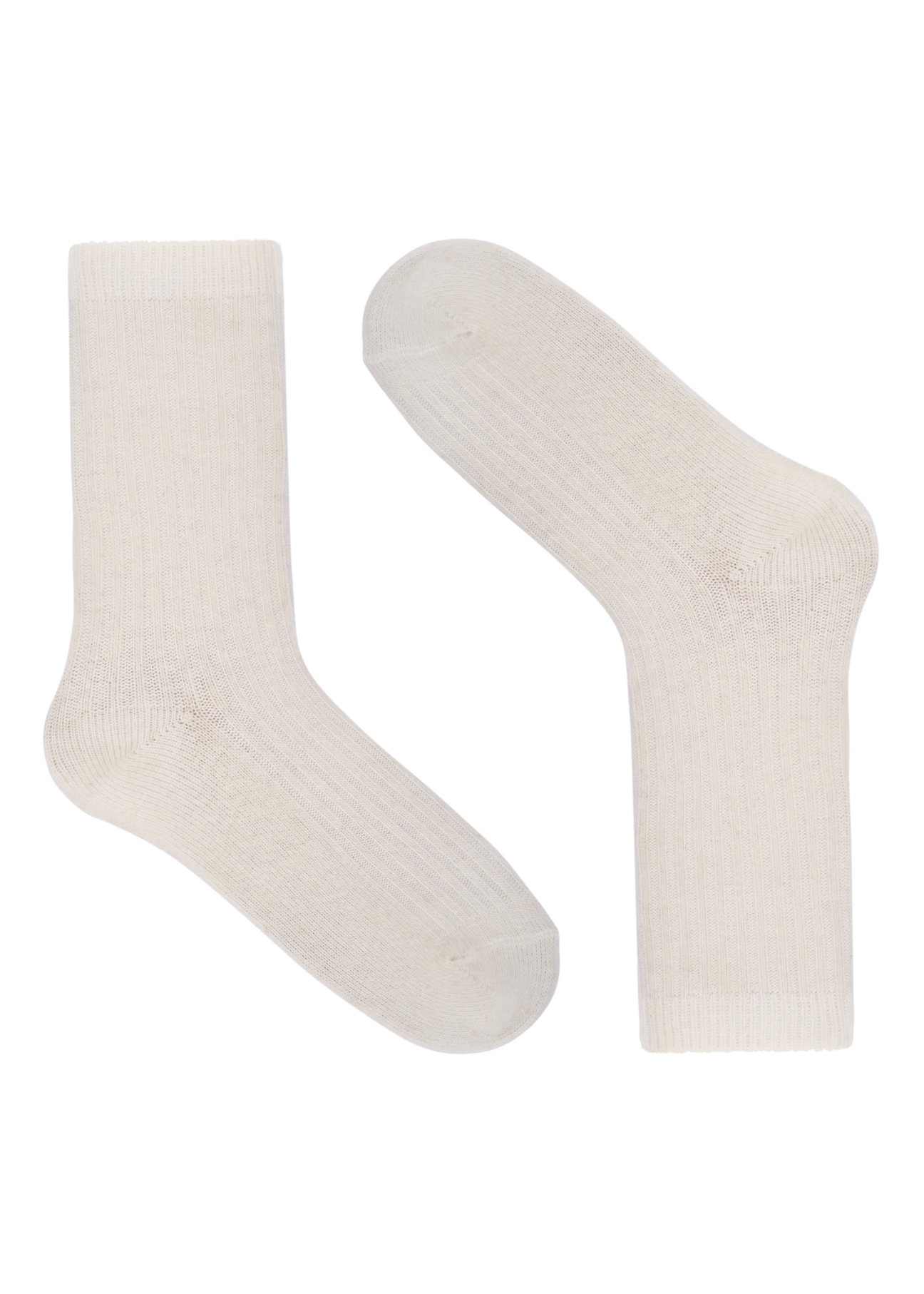 Dámske krémové ponožky z merino vlny SKADT-0082-0B(Z26), pohľad na produkt spredu na bielom podklade.