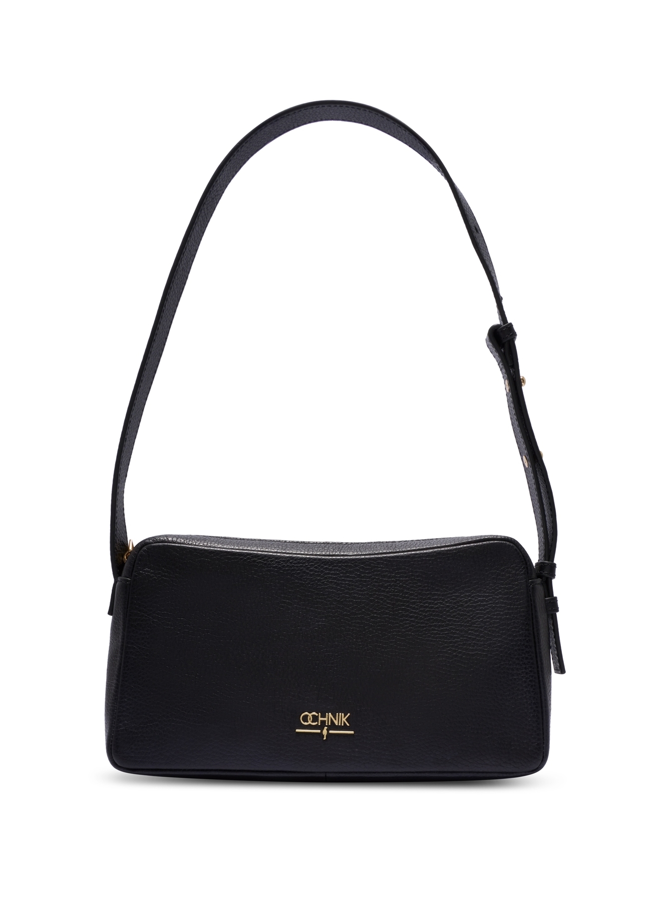 Čierna kožená dámska kabelka TORES-1277-9I(W26) - pohľad spredu na produkt, na bielom pozadí.