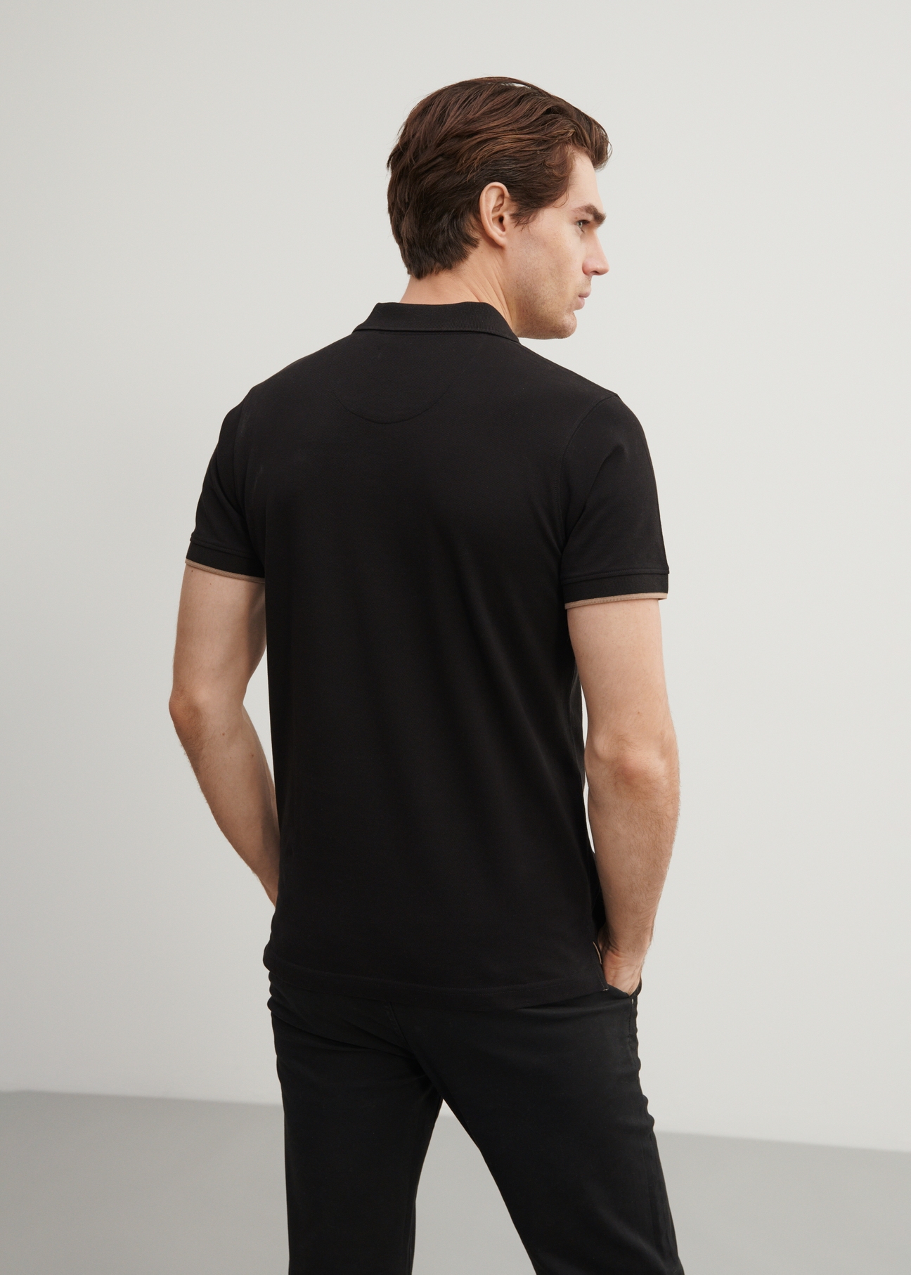 Pánske čierne polo tričko POLMT-0045A-99(W24)-03