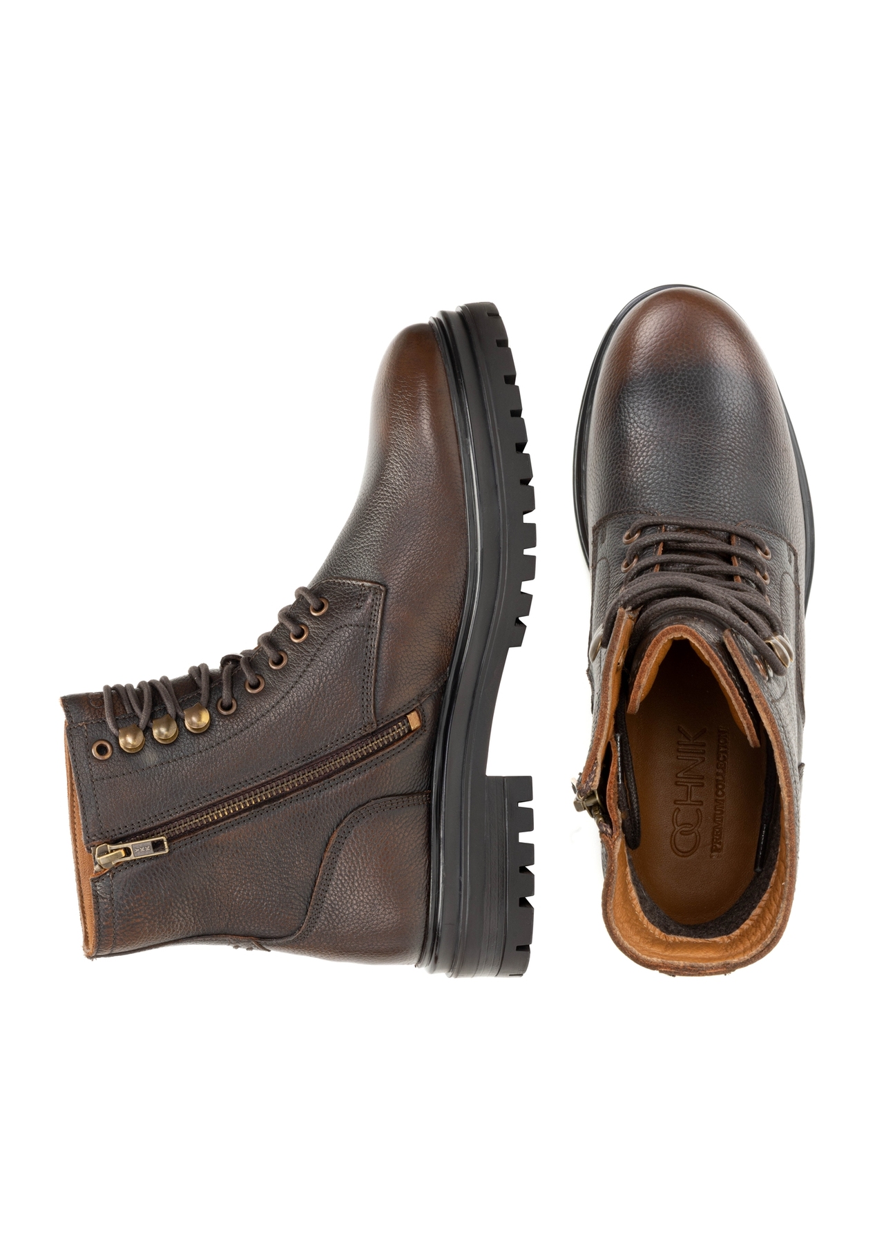 Hnedé pánske kožené členkové topánky BUTYM-0518-09(Z25)