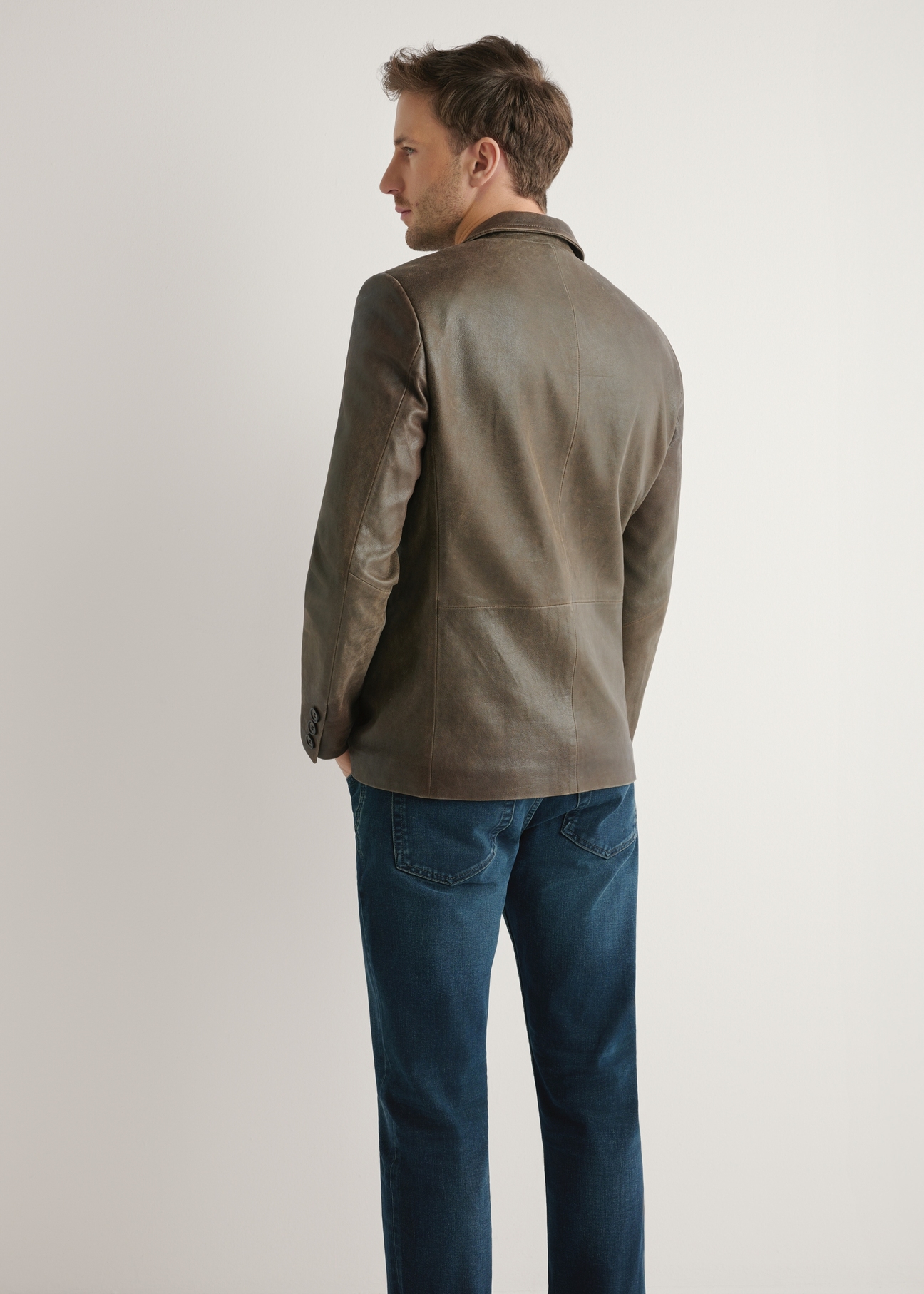 Hnedá kožená pánska bunda KURMS-0402-1H(W26)