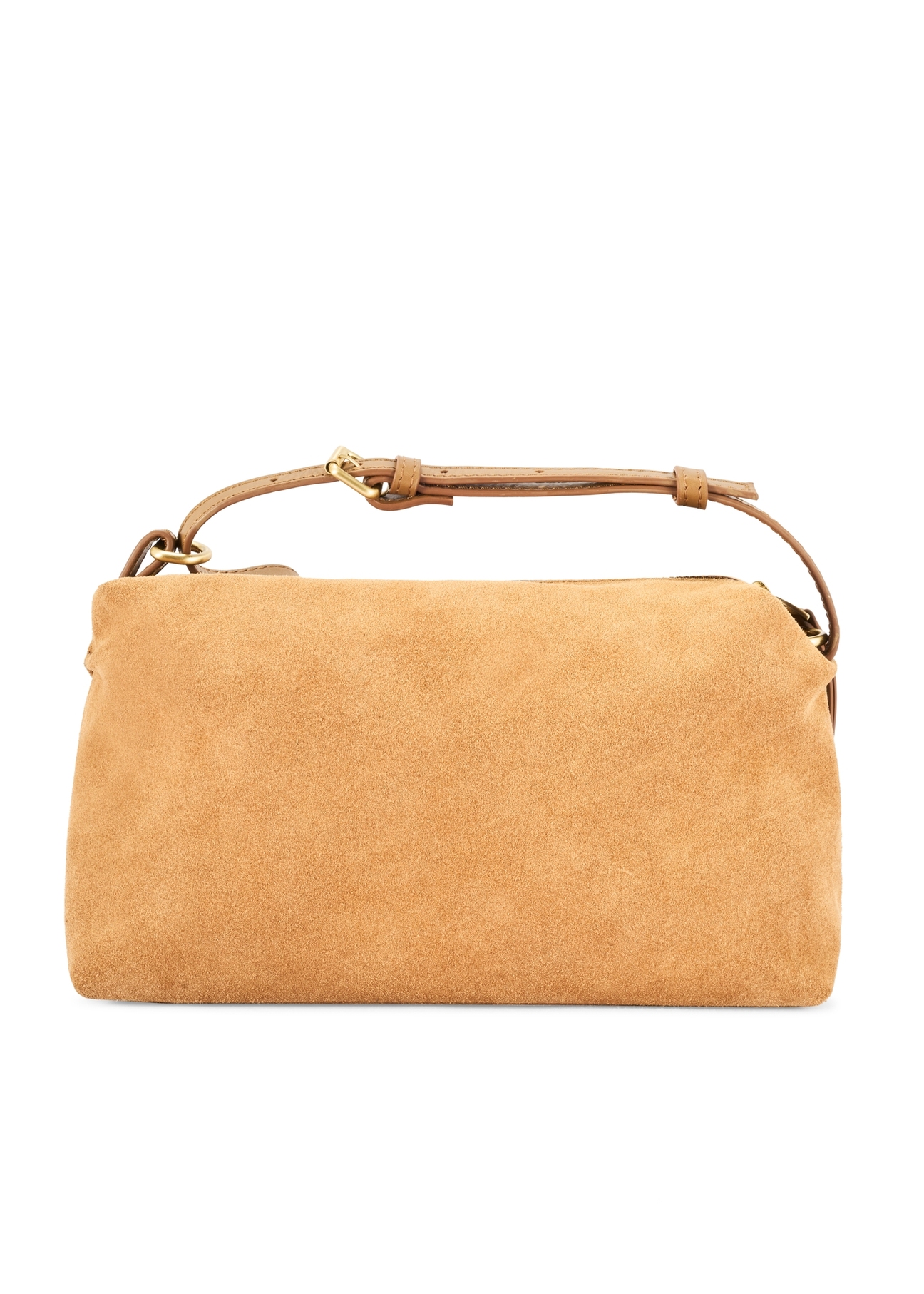 Dámska béžová semišová kabelka TORES-1249-1B(W26), pohľad na produkt zozadu na bielom podklade.