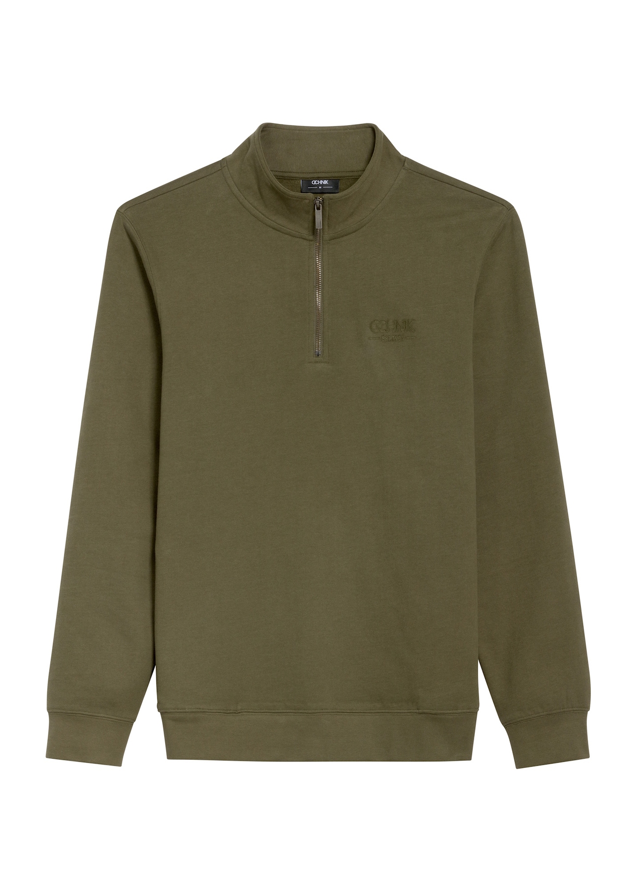 Pánska khaki mikina bez kapucne BLZMT-0067-55(Z25) - pohľad spredu na produkt na bielom pozadí.
