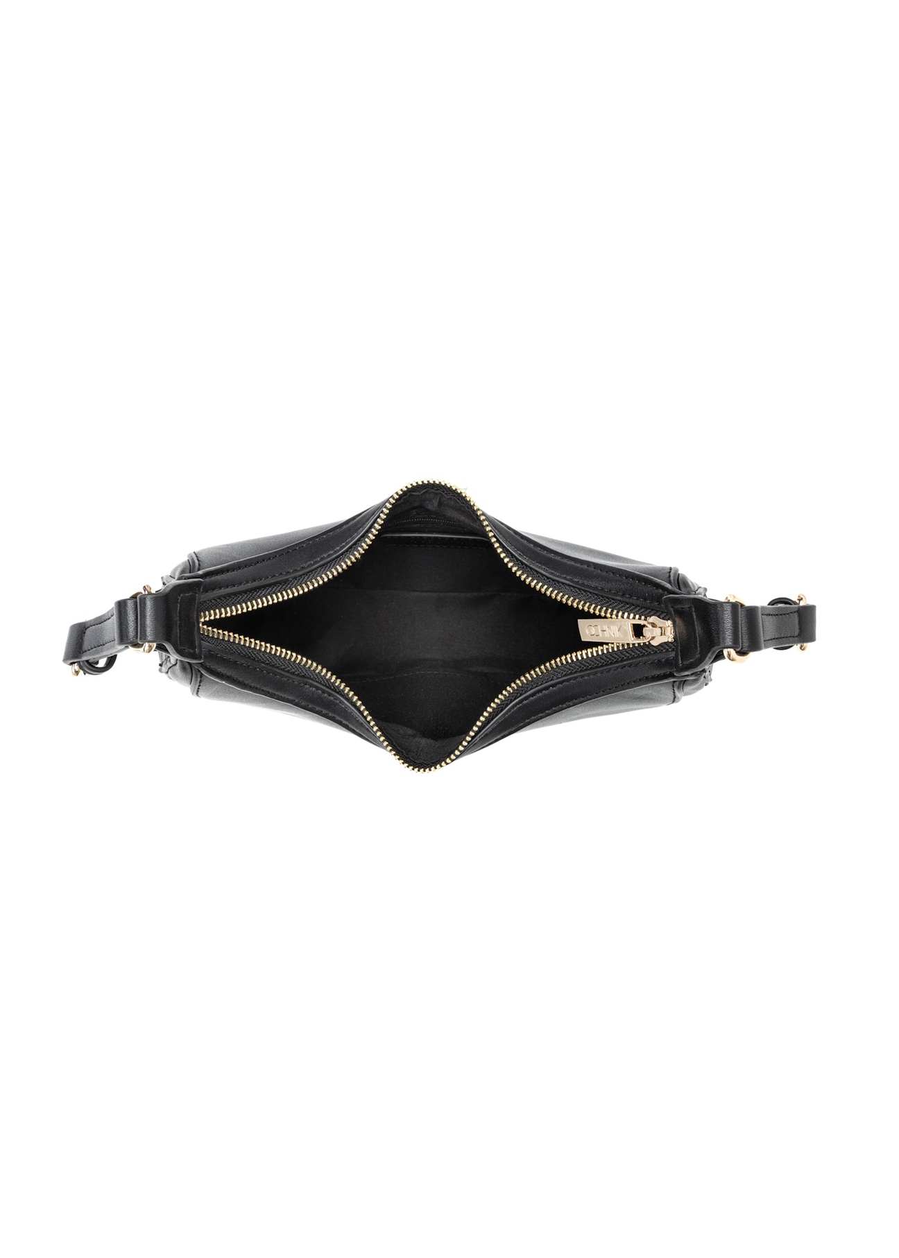 Čierna malá hobo taška TOREC-1136-99(W26), pohľad na produkt vo vnútri na bielom pozadí.