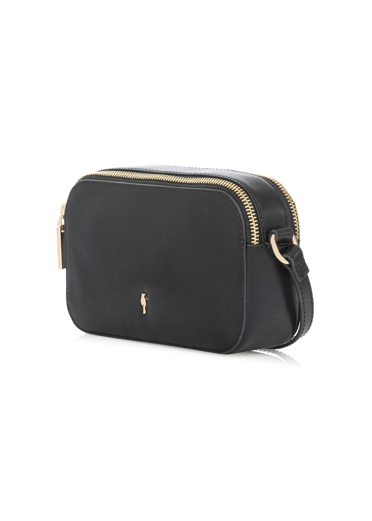 Čierna malá kožená dámska kabelka TORES-1262-99(W26) - diagonálny pohľad na produkt, na bielom pozadí.