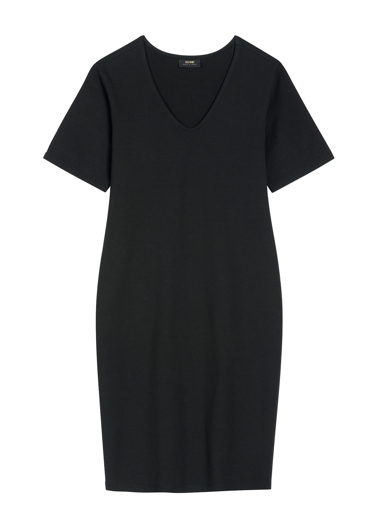 Čierne bavlnené šaty SUKDT-0185A-99(W26), pohľad spredu na bielom pozadí.