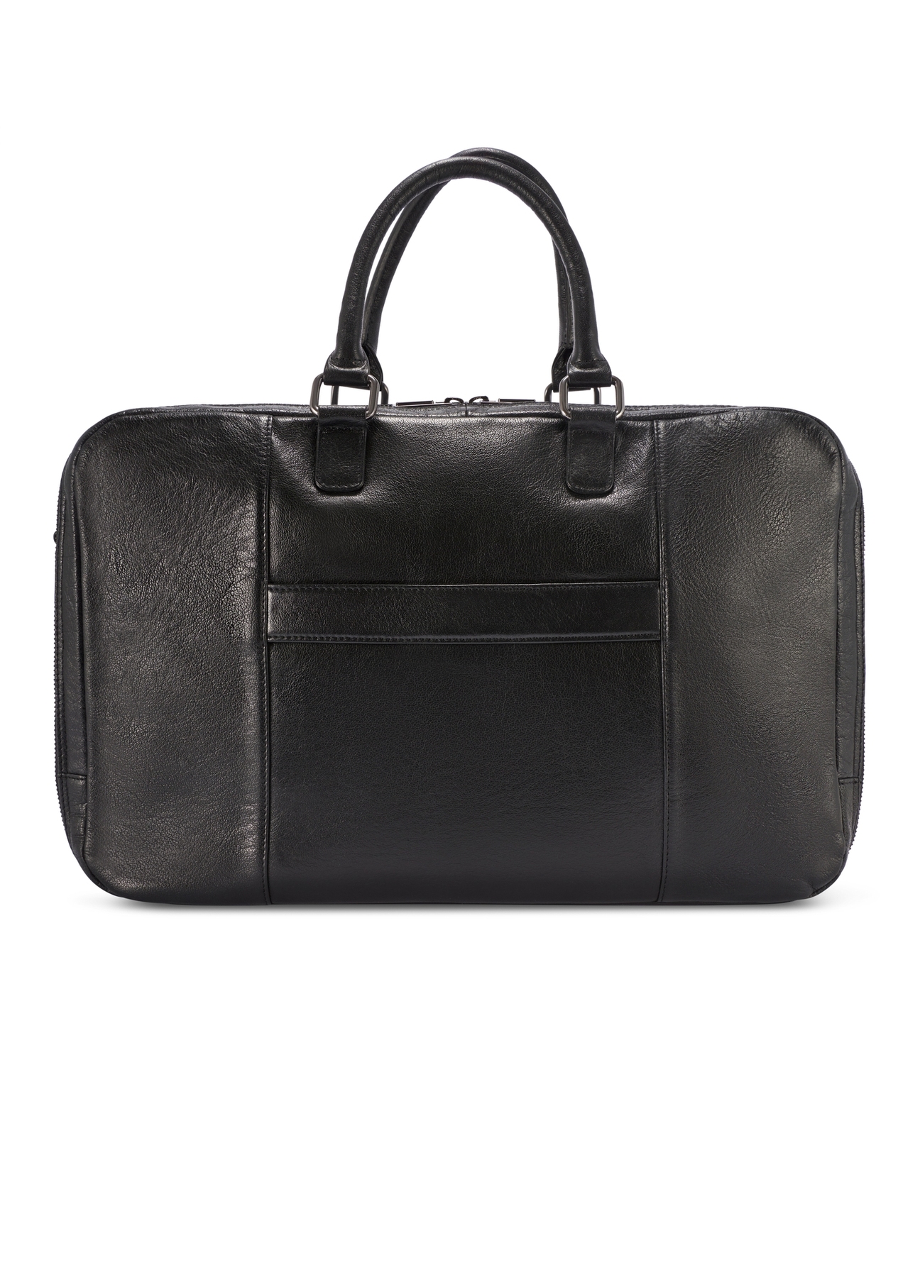 Čierna veľká kožená pánska taška TORMS-0489-99(W26) - pohľad na produkt zozadu, na bielom pozadí.