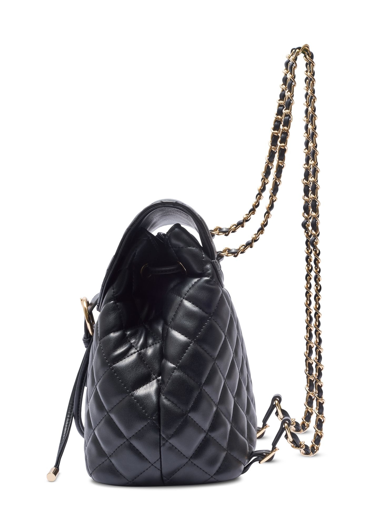 Čierny prešívaný dámsky batoh TOREC-1115-99(W26) - bočný pohľad na produkt, na bielom pozadí.