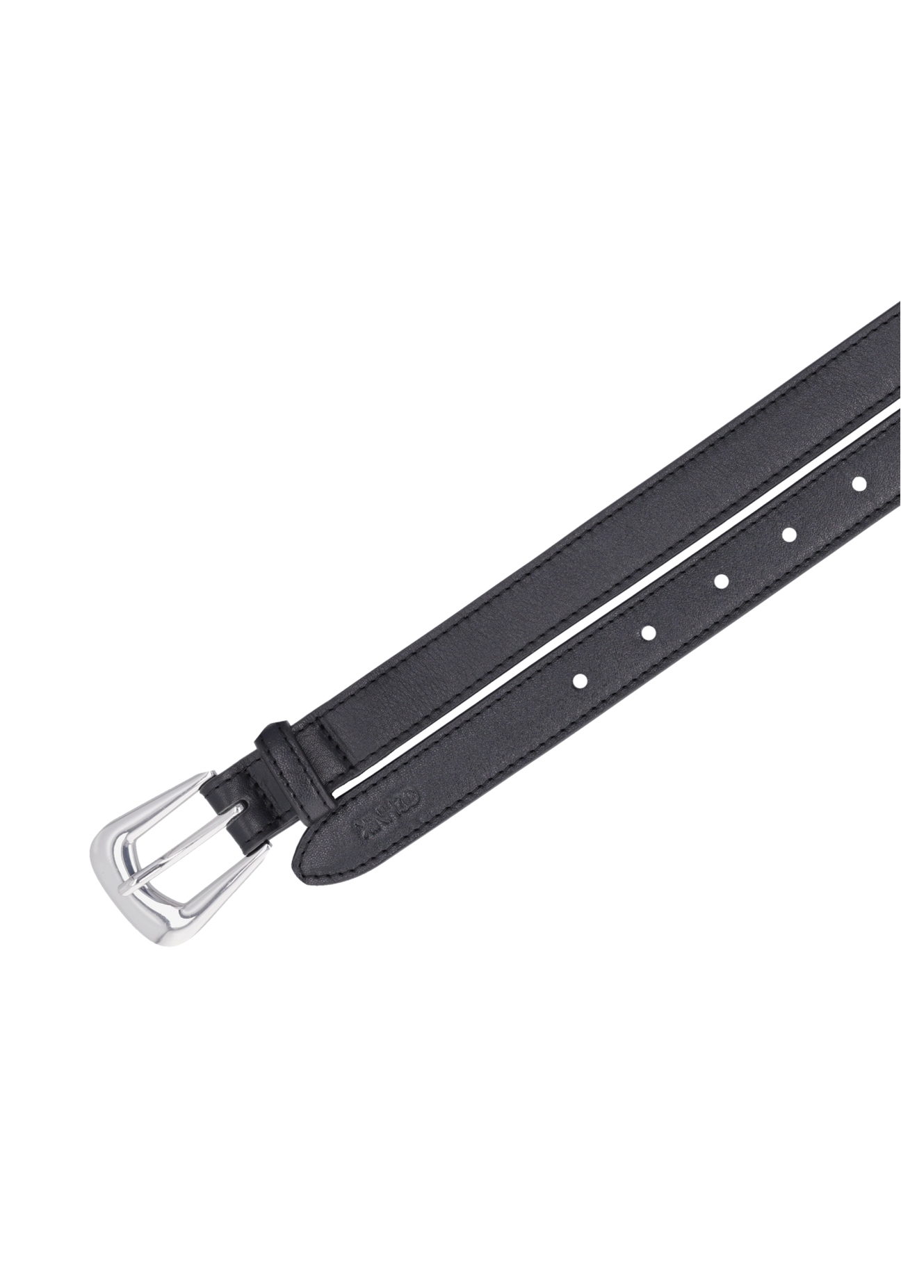 Čierny kožený dámsky opasok PASDS-0348-99(Z26), pohľad zhora na produkt na bielom pozadí.
