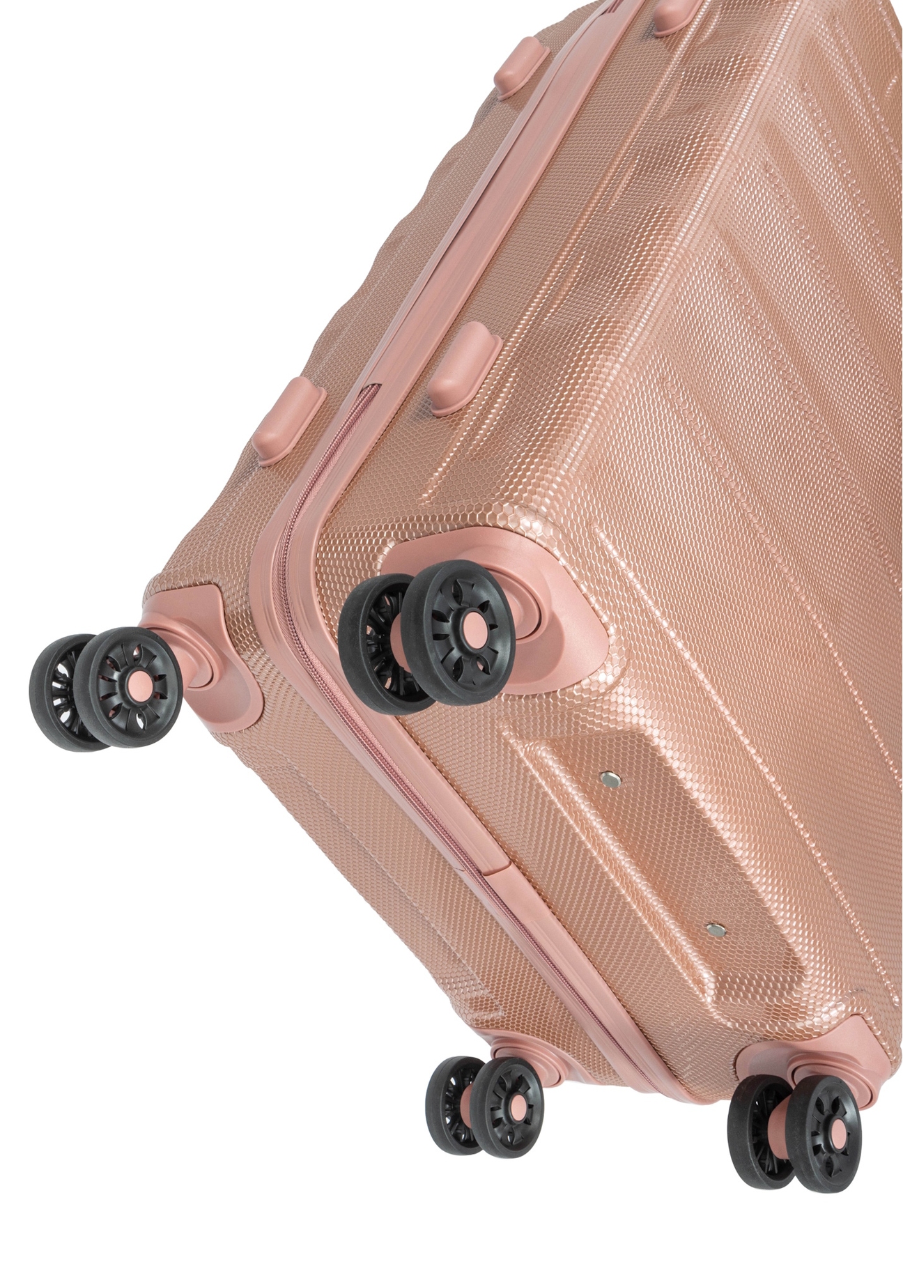 Sada kufrov na kolieskach 19'/24'/28' WALPC-0015-5B(W26), detailný záber na kolieska produktu na bielom pozadí.