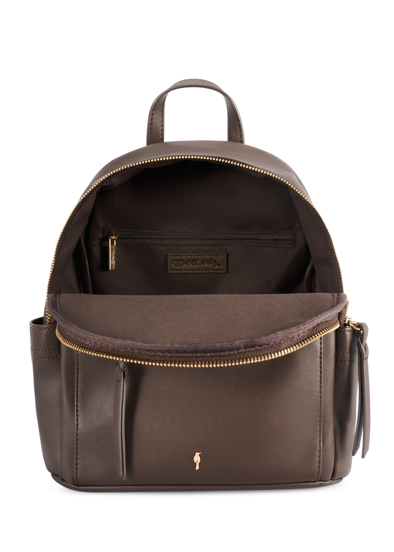 Hnedý dámsky batoh TOREC-1125-1I(W26), pohľad na produkt zvnútra na bielom pozadí.