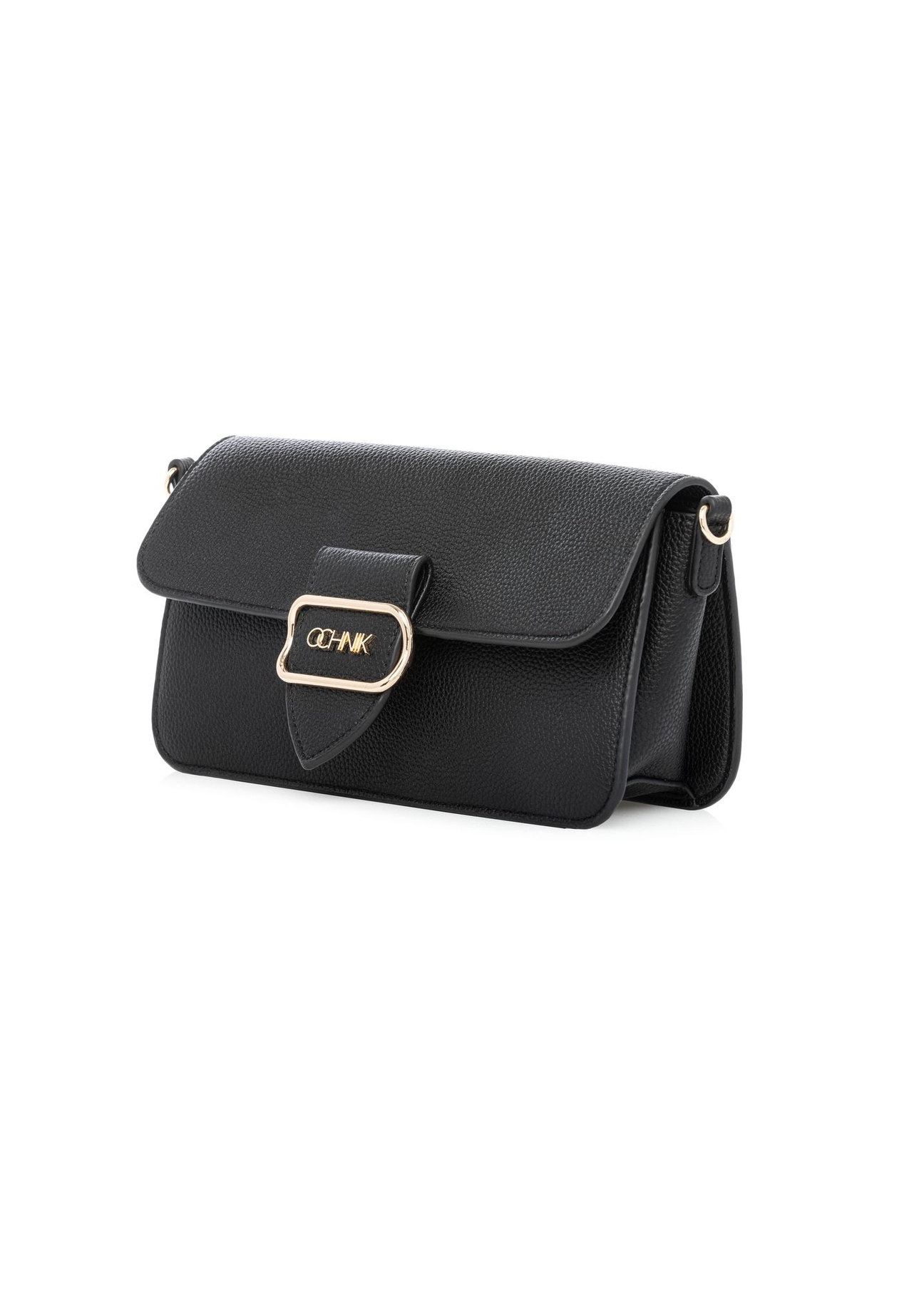 Čierna dámska taška cez rameno TOREC-1120-99(W26) - diagonálny pohľad na produkt, na bielom pozadí.