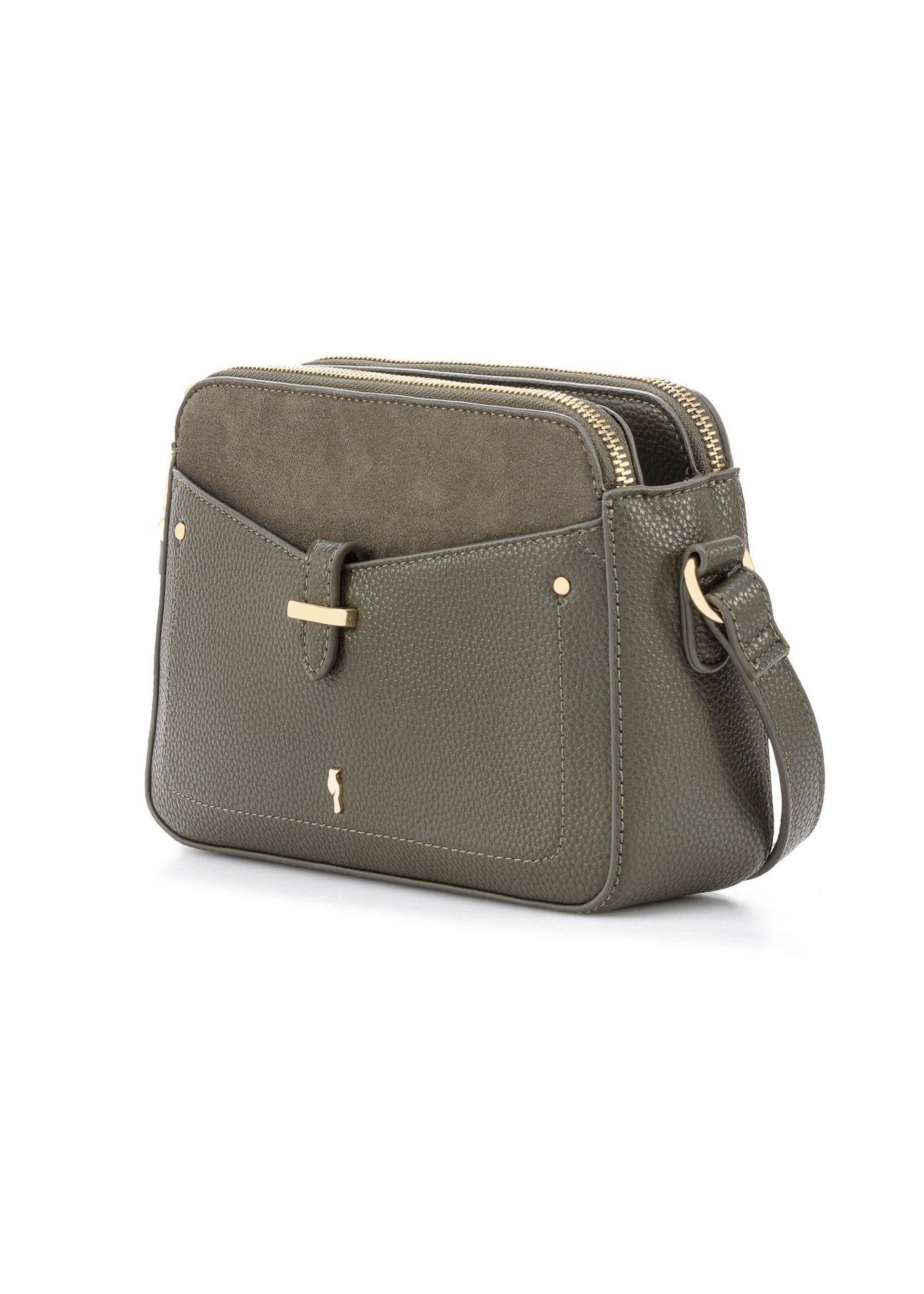 Malá dámska khaki kabelka TOREC-0830B-55(Z25), diagonálny pohľad na produkt na bielom pozadí.
