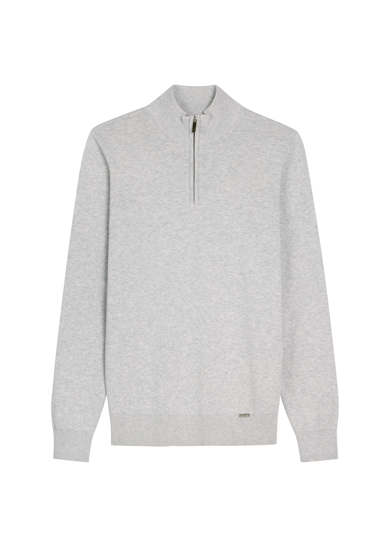 Svetlosivý pánsky sveter so stojačikom SWEMT-0189-9A(W26), pohľad na produkt spredu na bielom pozadí.