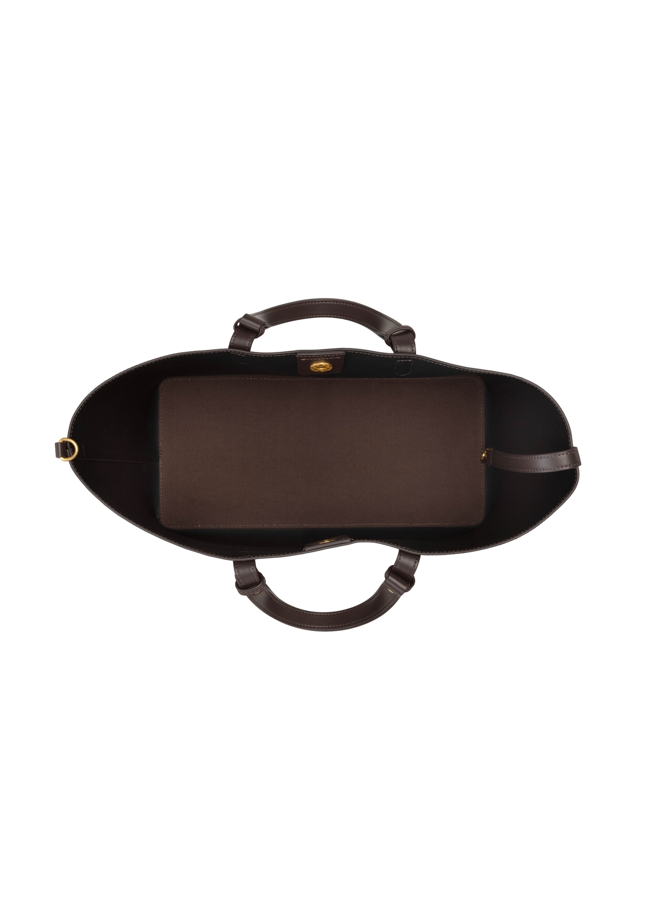 Hnedá dámska nákupná taška TOREC-1240-1H(W26), pohľad na produkt vo vnútri na bielom pozadí.