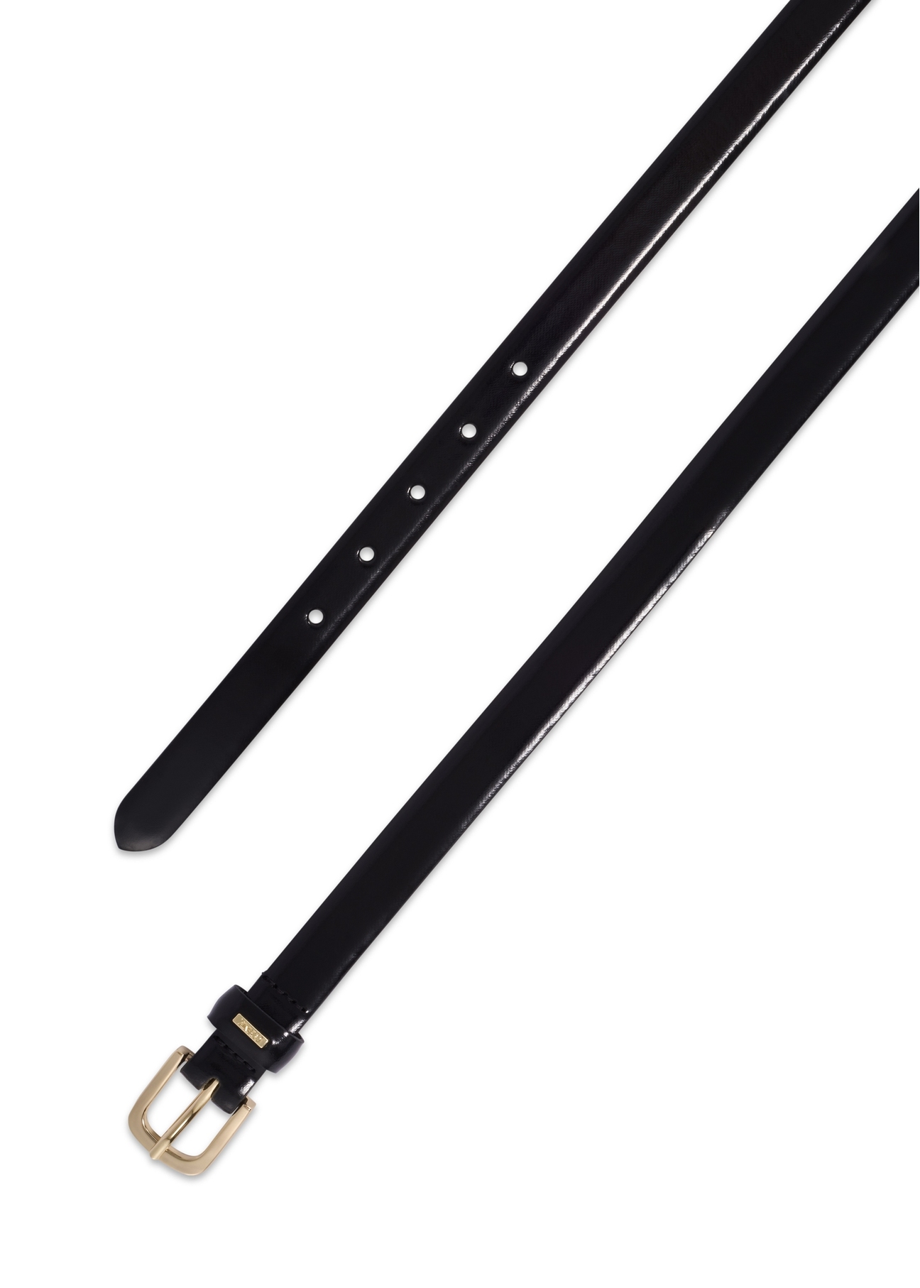 Čierny kožený dámsky opasok PASDS-0300-9F(Z26), pohľad na produkt zhora na bielom pozadí.