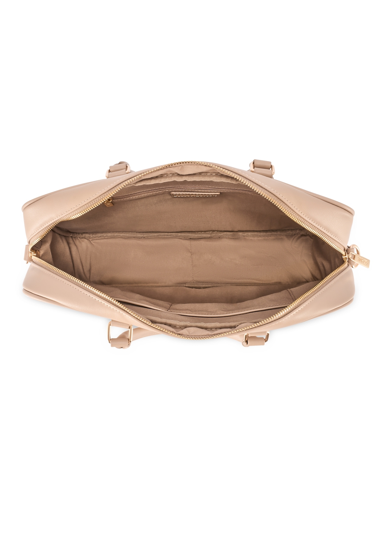 Béžová dámska taška na notebook TOREC-1209-1B(W26), pohľad na produkt vo vnútri na bielom pozadí.