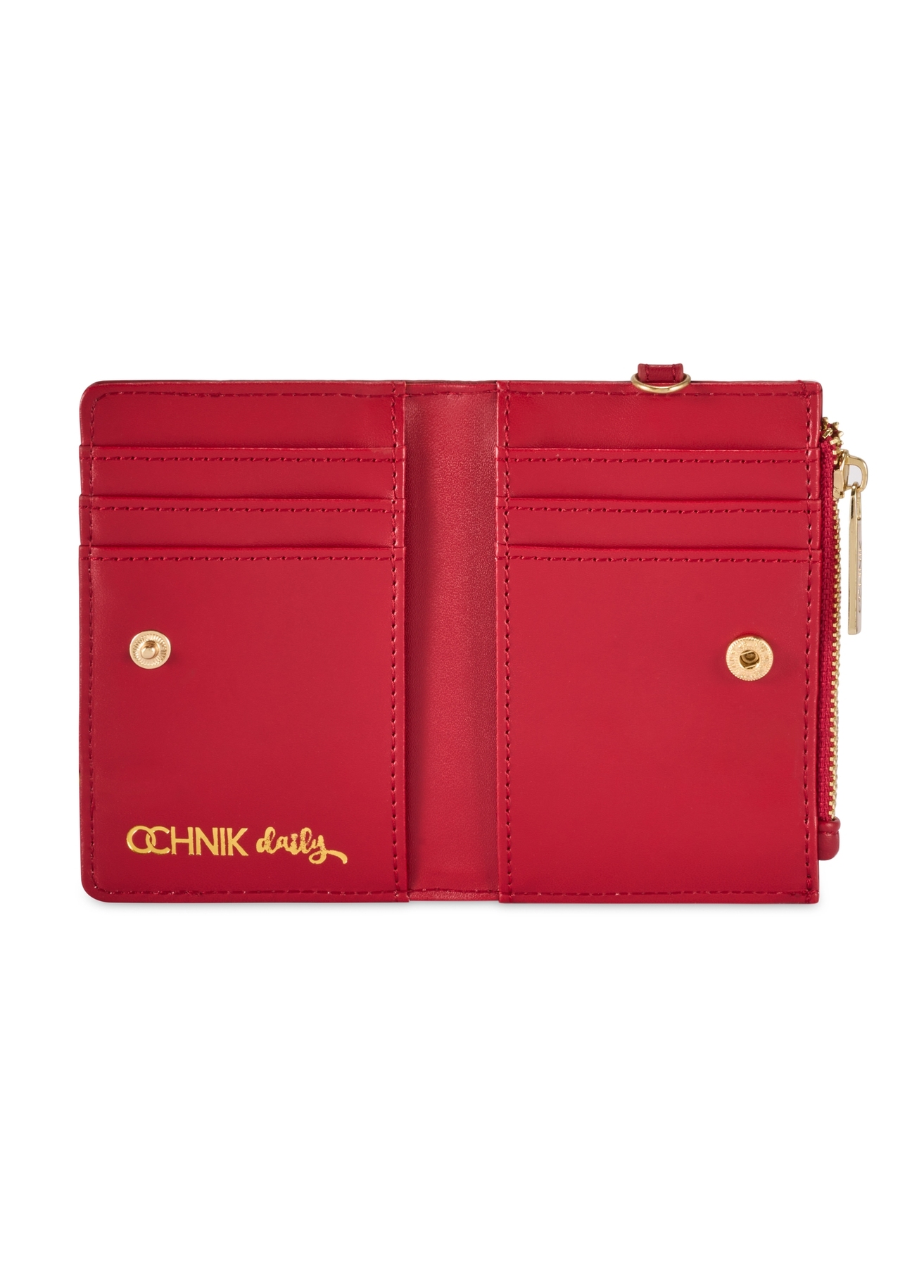Červená malá dámska peňaženka s rúčkou POREC-0407-4B(W26) - pohľad na produkt zhora, na bielom pozadí.