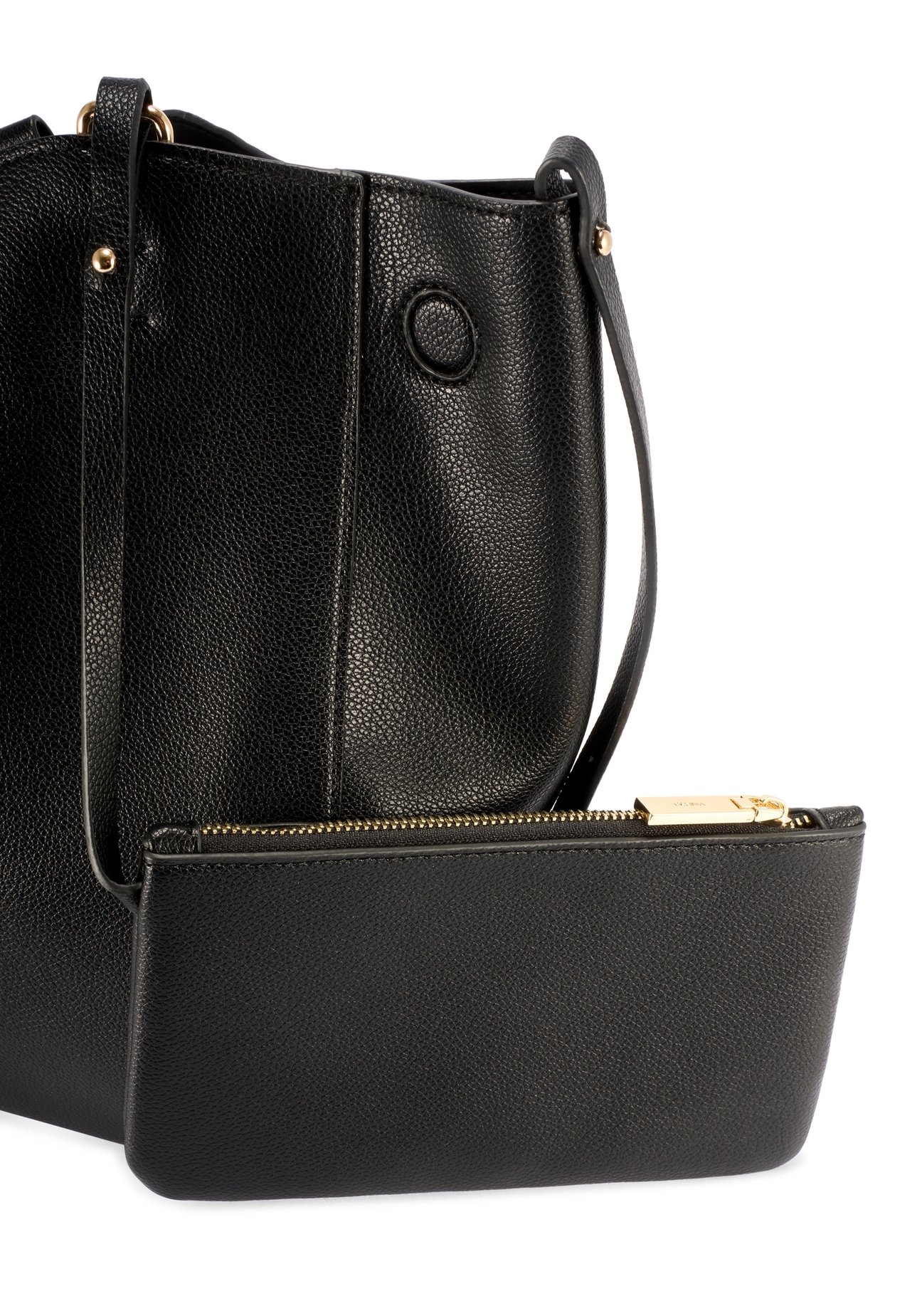 Veľká čierna nákupná taška TOREC-1201-99(W26), pohľad na kozmetickú tašku na bielom pozadí.