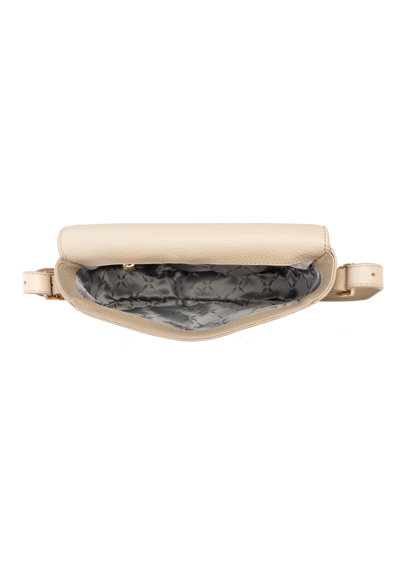 Dámska kožená taška cez rameno béžovej farby TORES-1122E-1B(W26), pohľad na produkt vo vnútri na bielom pozadí.