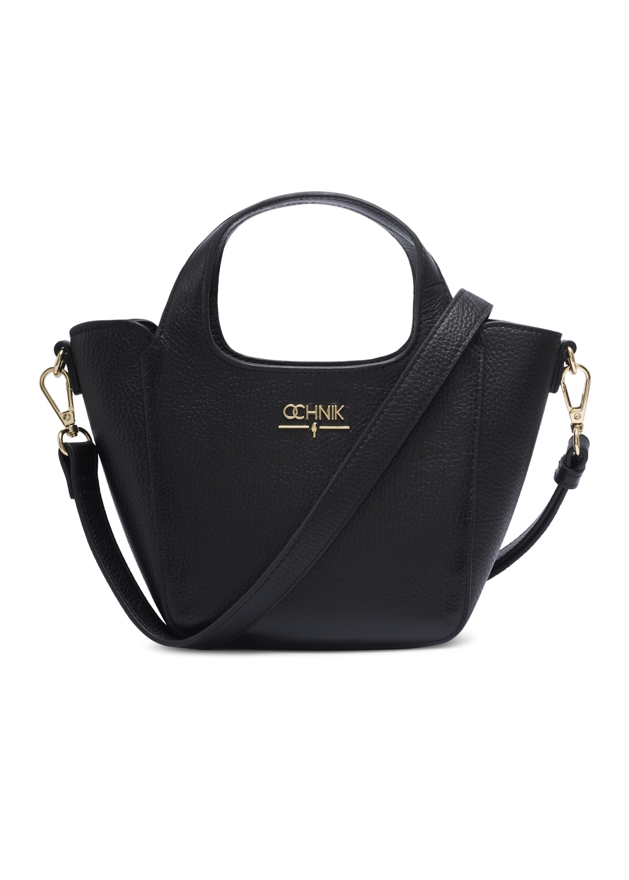 Malá čierna kožená dámska kabelka TORES-1341-9I(Z26), pohľad spredu na bielom pozadí.