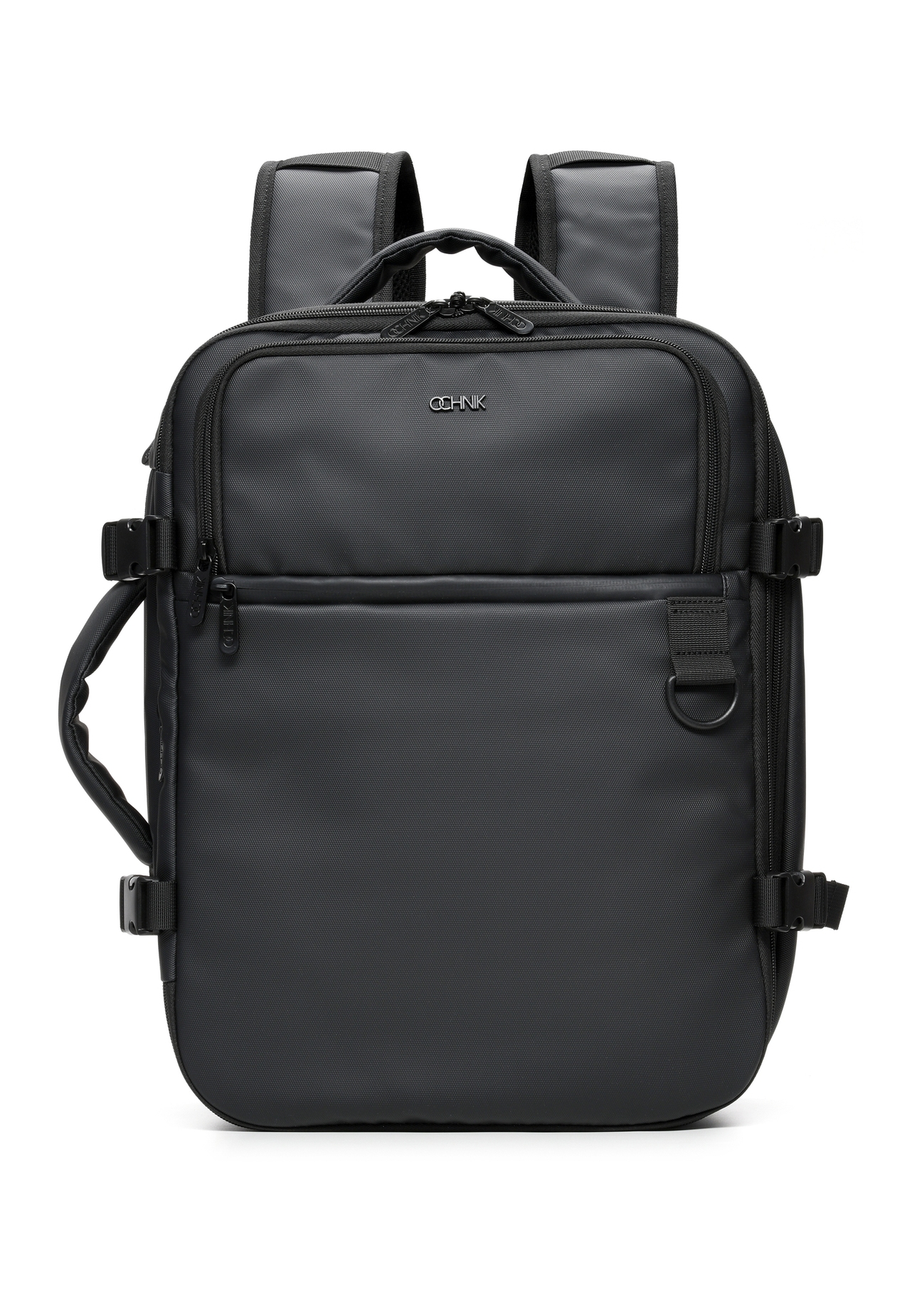 Čierny veľký pánsky batoh TORMN-0414-99(W26) - pohľad na produkt spredu, na bielom pozadí.