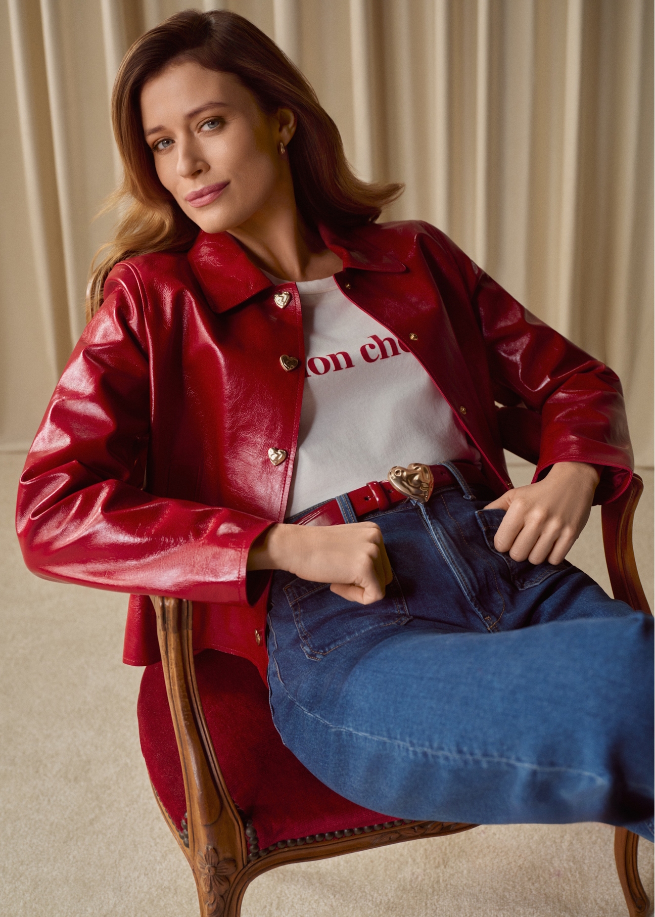 Dámska červená krátka bunda KURDS-0612-4B(W26)