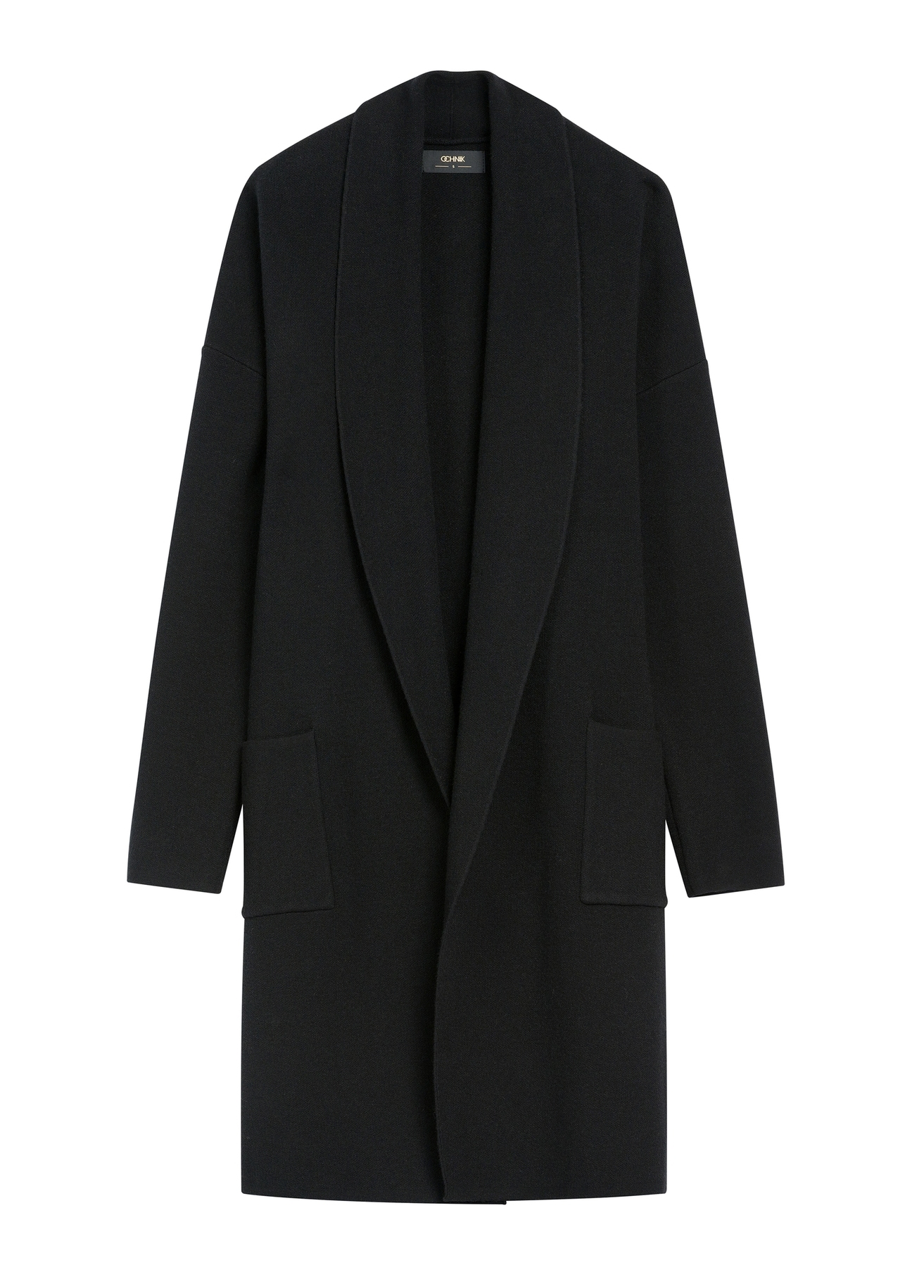 Čierny dámsky kardigán KARDT-0041-99(W25), pohľad spredu na bielom pozadí.