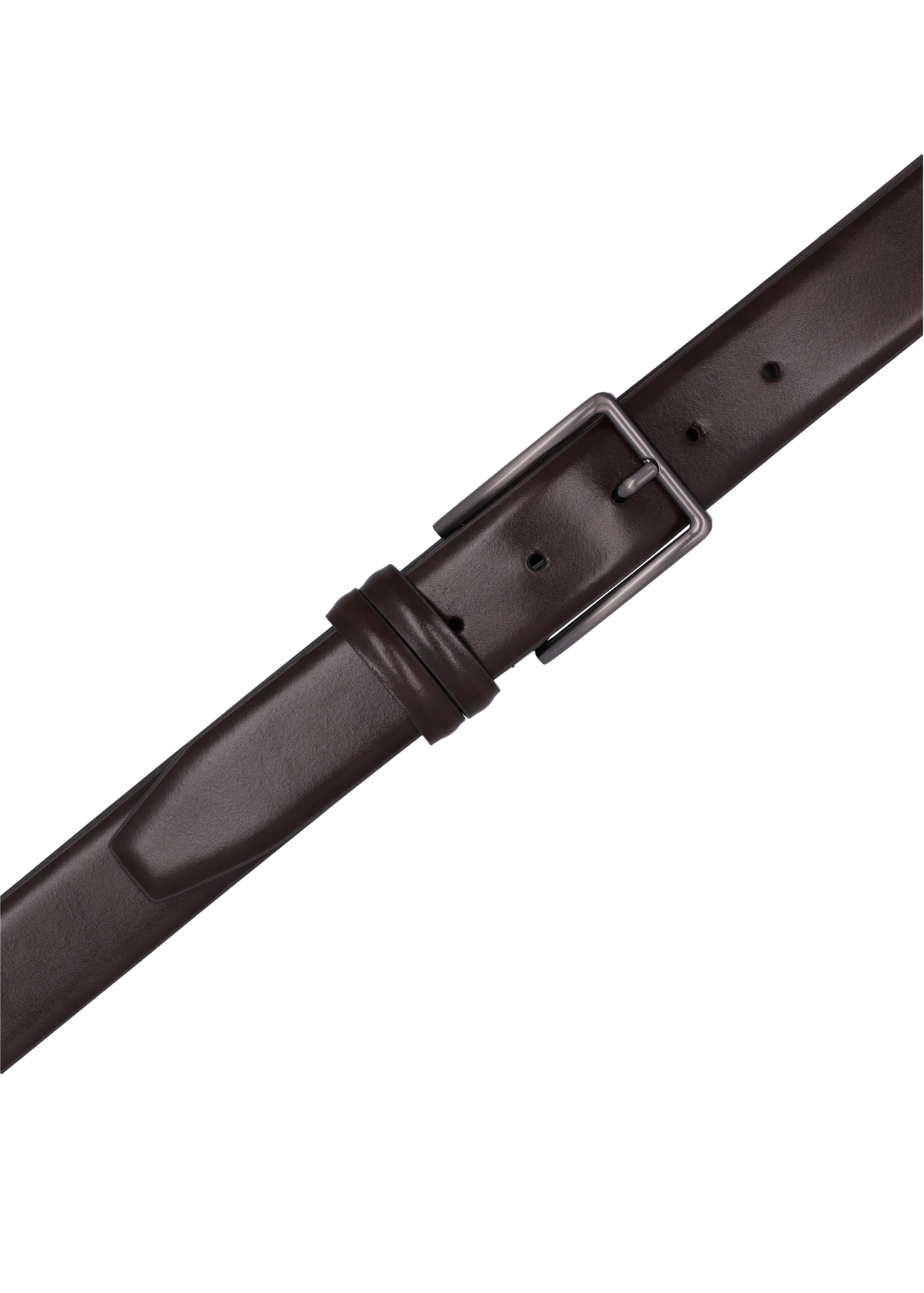 Pánsky hnedý kožený opasok PASMS-0284-1I(Z26), pohľad na produkt zhora na bielom pozadí.