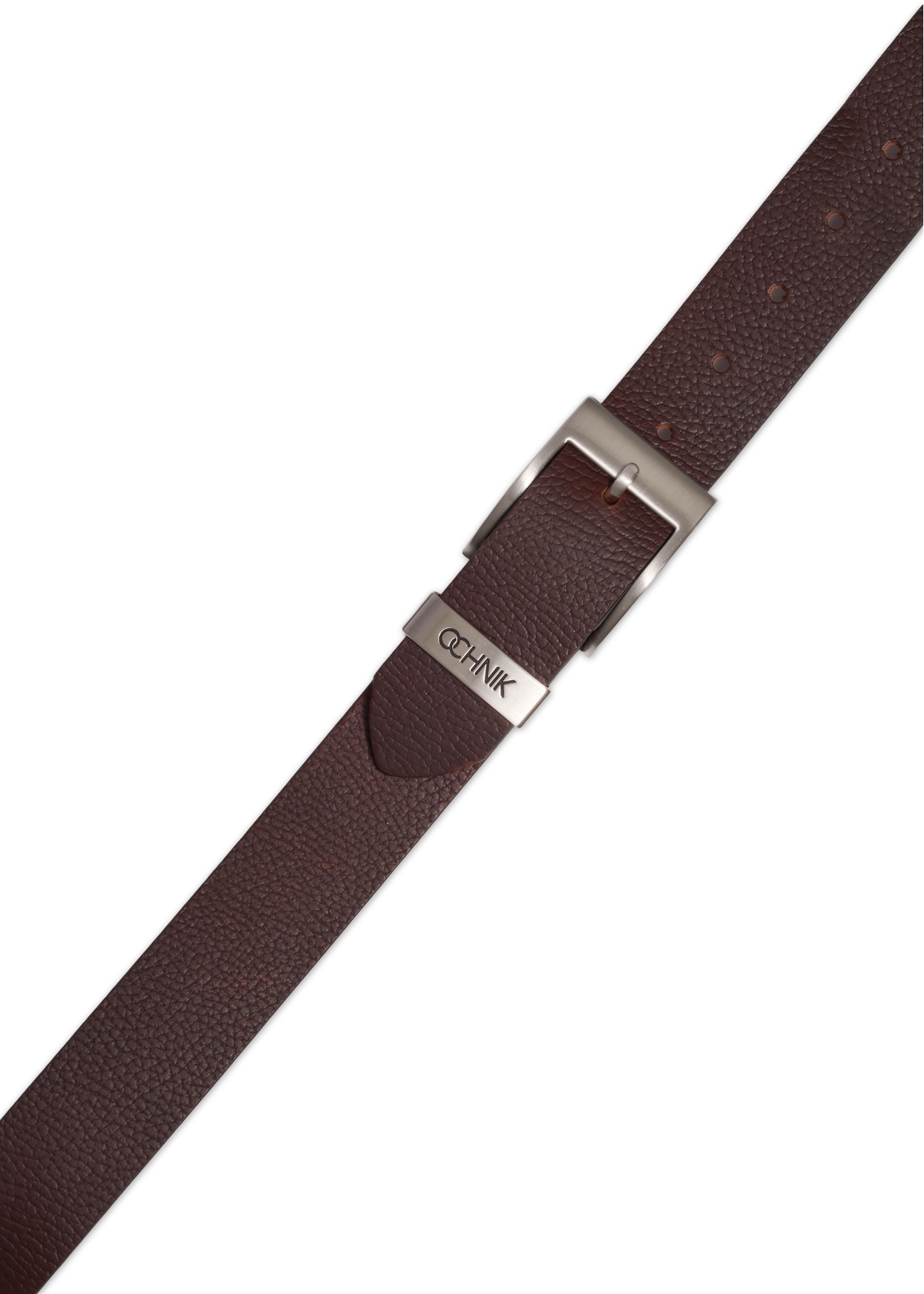 Pánsky hnedý kožený opasok PASMS-0127-1H(Z26), pohľad zhora na produkt na bielom pozadí.