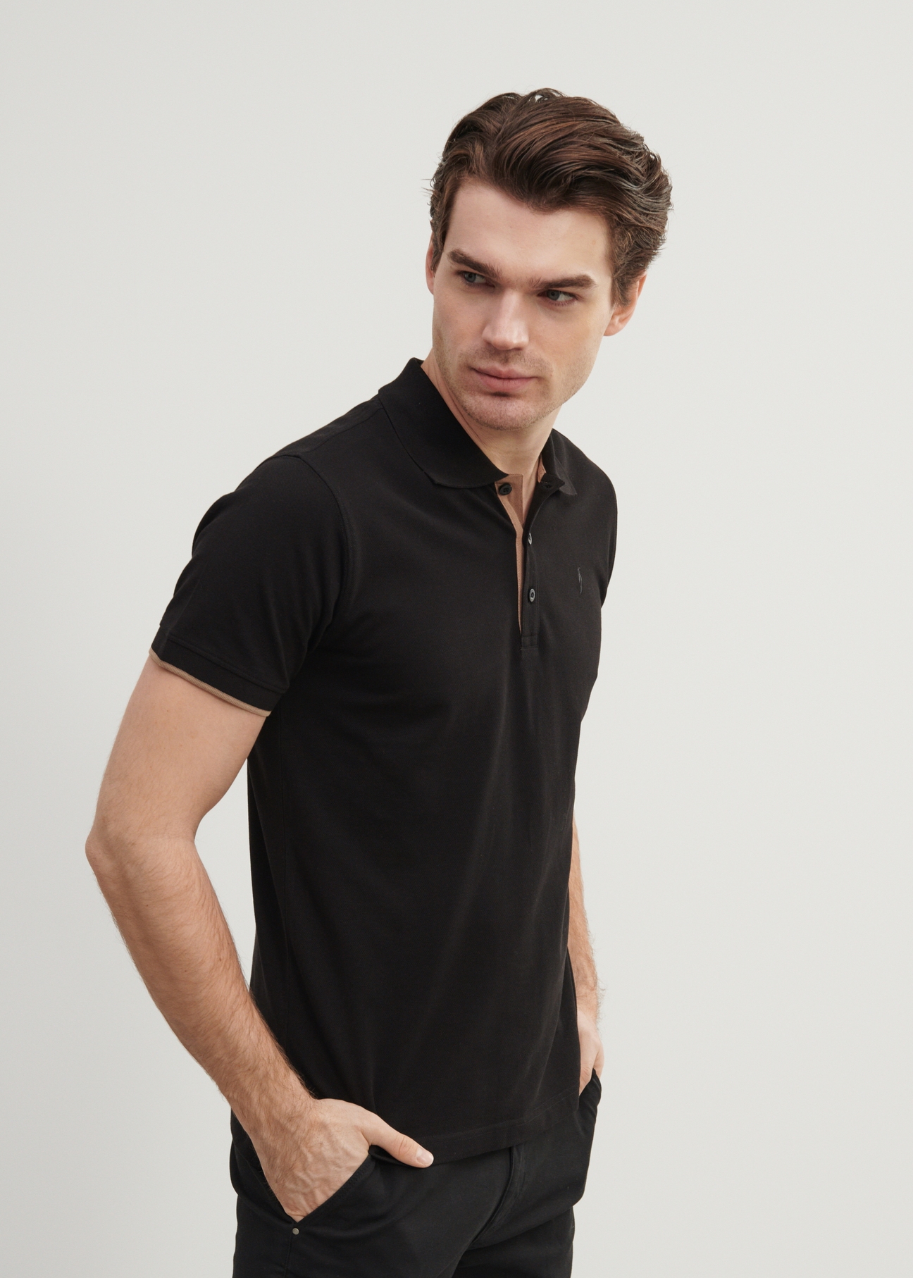 Pánske čierne polo tričko POLMT-0045A-99(W24)-02