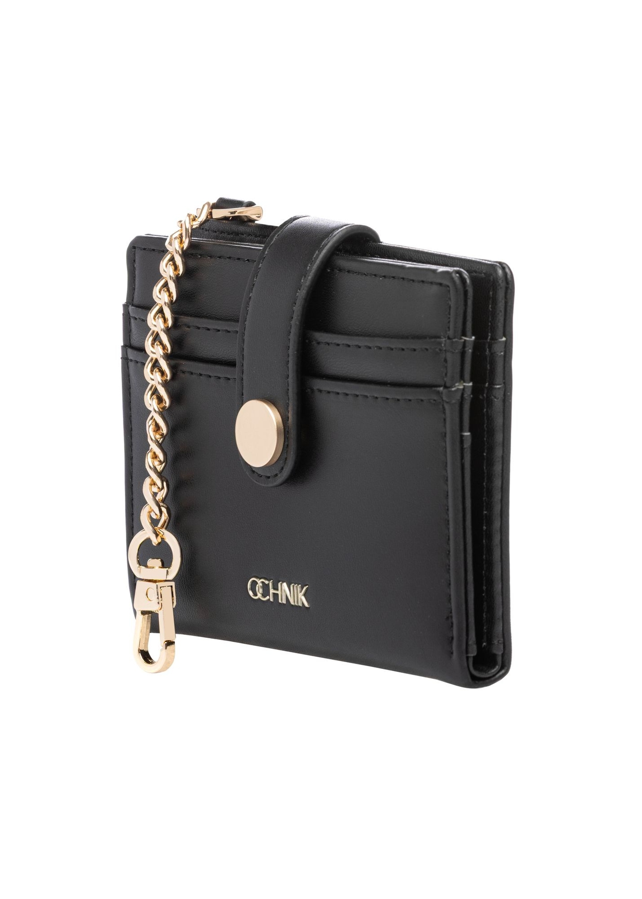 Malá čierna dámska peňaženka POREC-0430-99(W26) - diagonálny pohľad na produkt, na bielom pozadí.