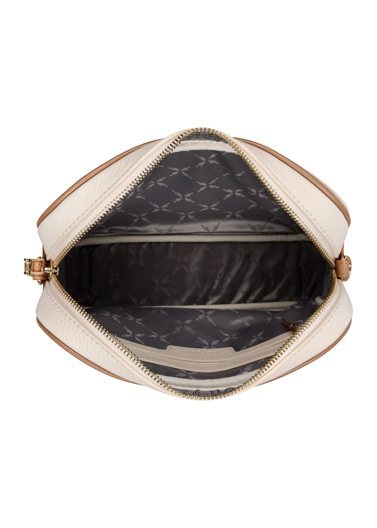 Dámska kožená taška cez rameno v krémovej farbe TORES-1274-0B(W26) - pohľad zhora na produkt na bielom pozadí.