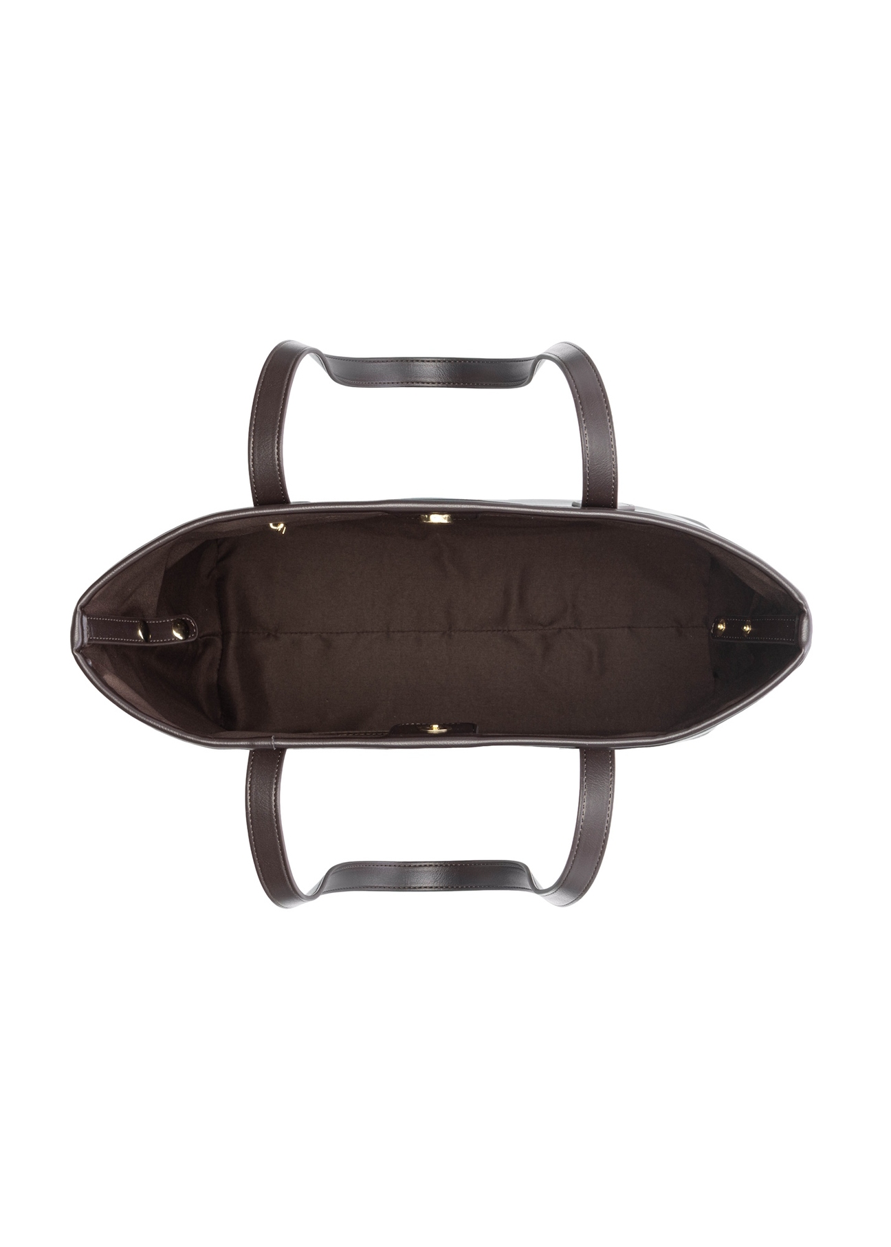 Hnedá dámska nákupná taška TOREC-1235-1H(W26), pohľad na produkt vo vnútri na bielom pozadí.