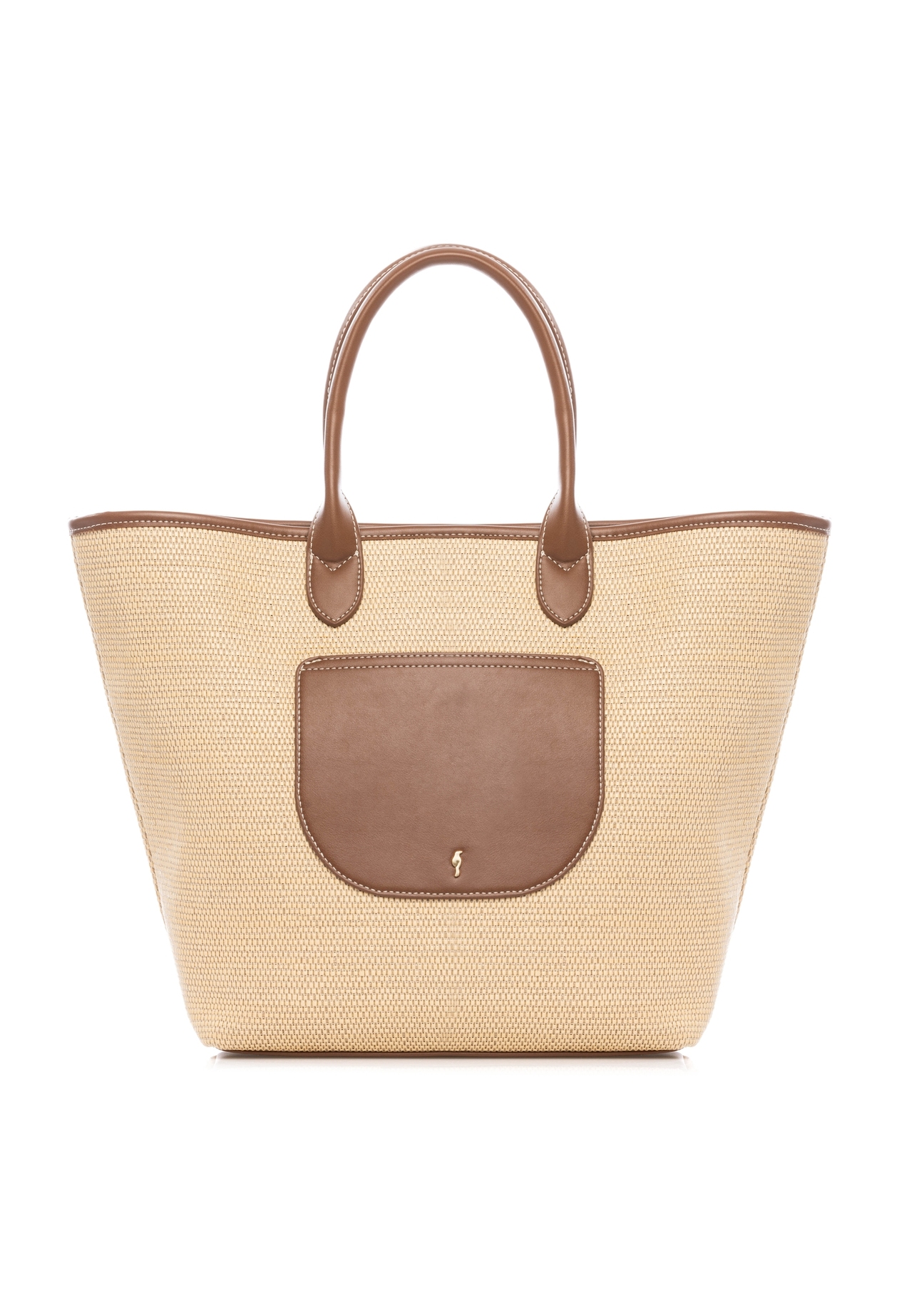 Veľká dámska slamená kabelka TOREC-1229-1E(W26), pohľad spredu na produkt, na bielom pozadí.