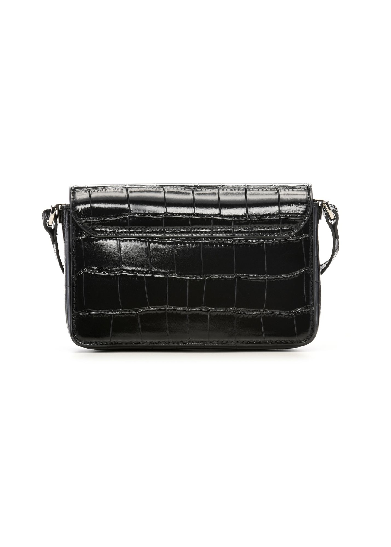 Elegantná čierna dámska kabelka v krokodílej farbe TOREC-1251-9G(Z26) - pohľad na produkt zozadu, na bielom podklade.