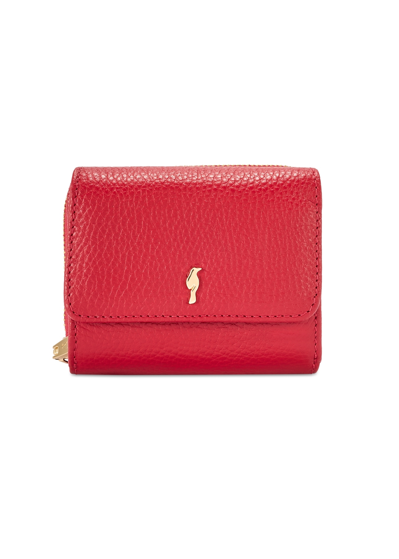 Malá dámska kožená peňaženka červenej farby PORES-0802R-4B(W26), pohľad spredu na bielom pozadí.