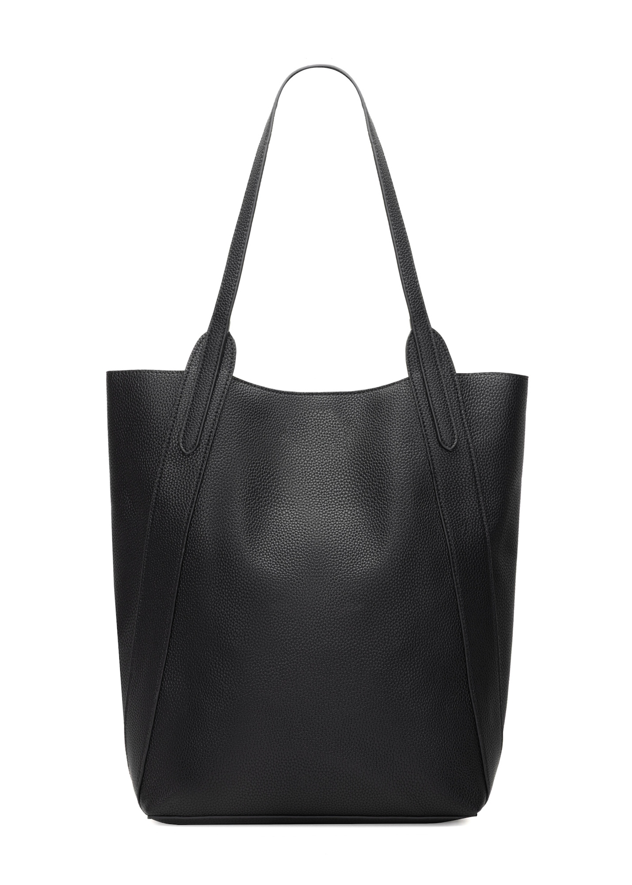 Čierna veľká dámska nákupná kabelka TOREC-1142-9I(W26), pohľad na produkt zozadu na bielom pozadí.
