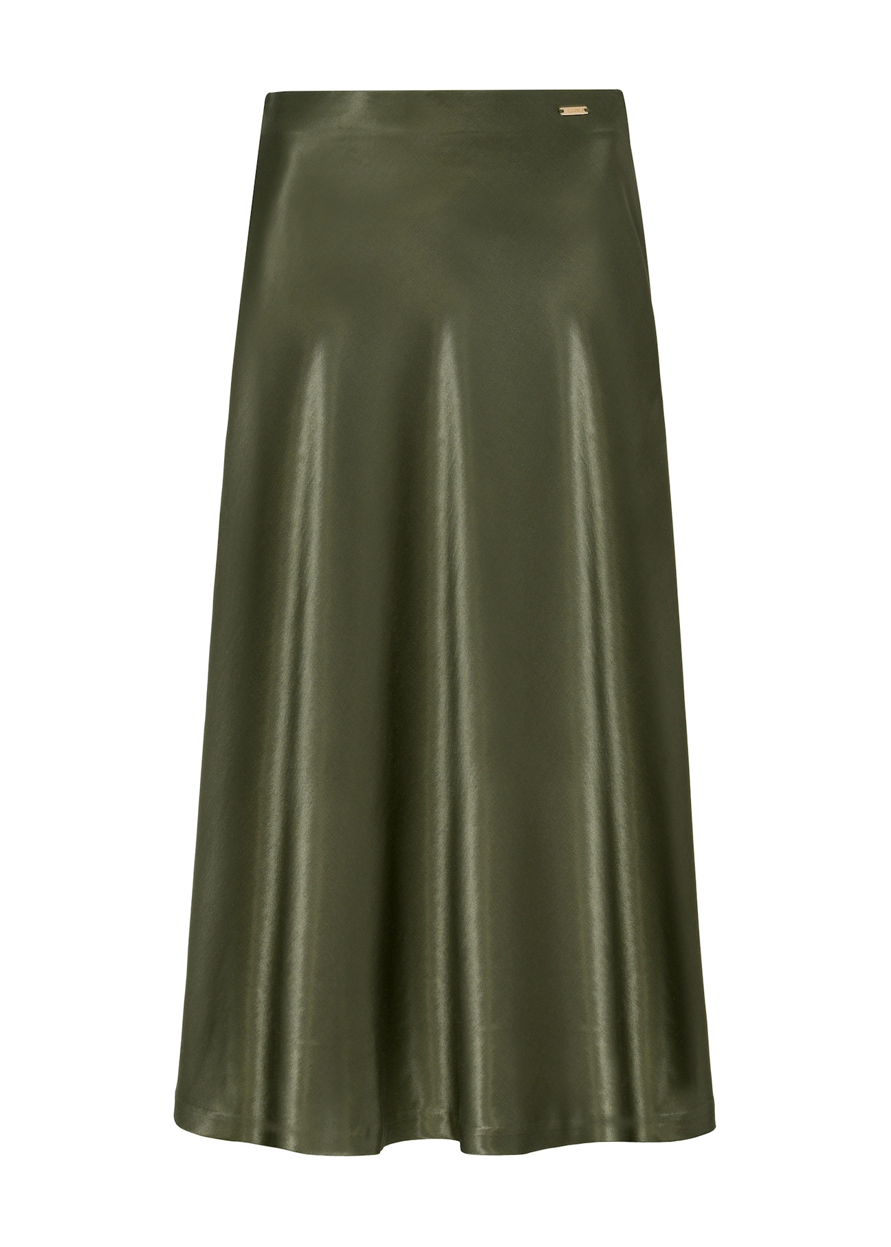 Satynowa spódnica midi w kolorze khaki SPCDT-0105-55 (W25)