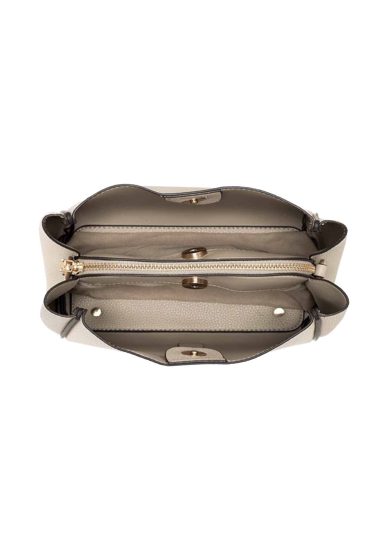 Béžová dámska kabelka cez rameno TOREC-1182-1A(W26), pohľad na produkt vo vnútri na bielom pozadí.