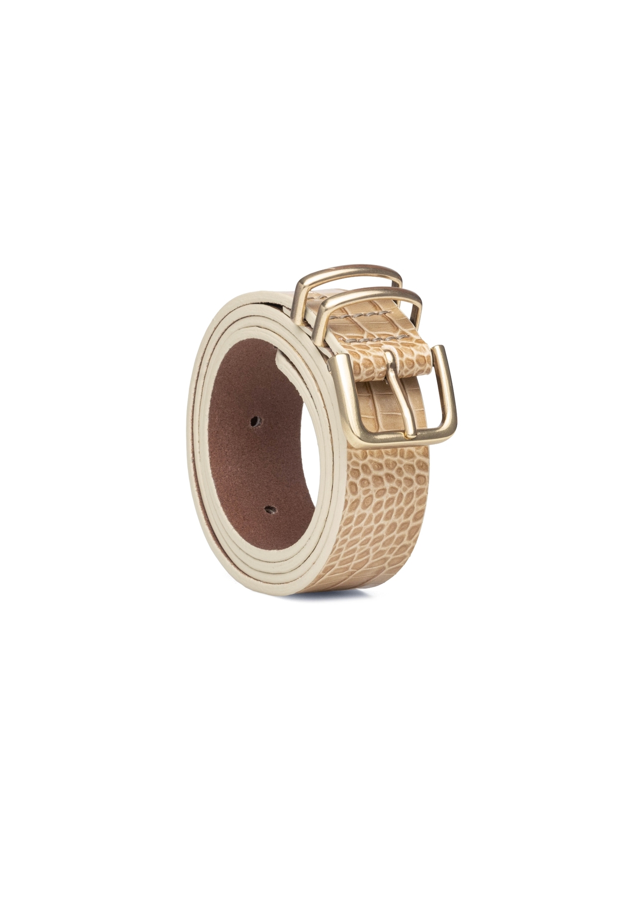 Dámsky kožený opasok béžovej farby PASDS-0341-1A(W26), diagonálny pohľad na produkt na bielom pozadí.