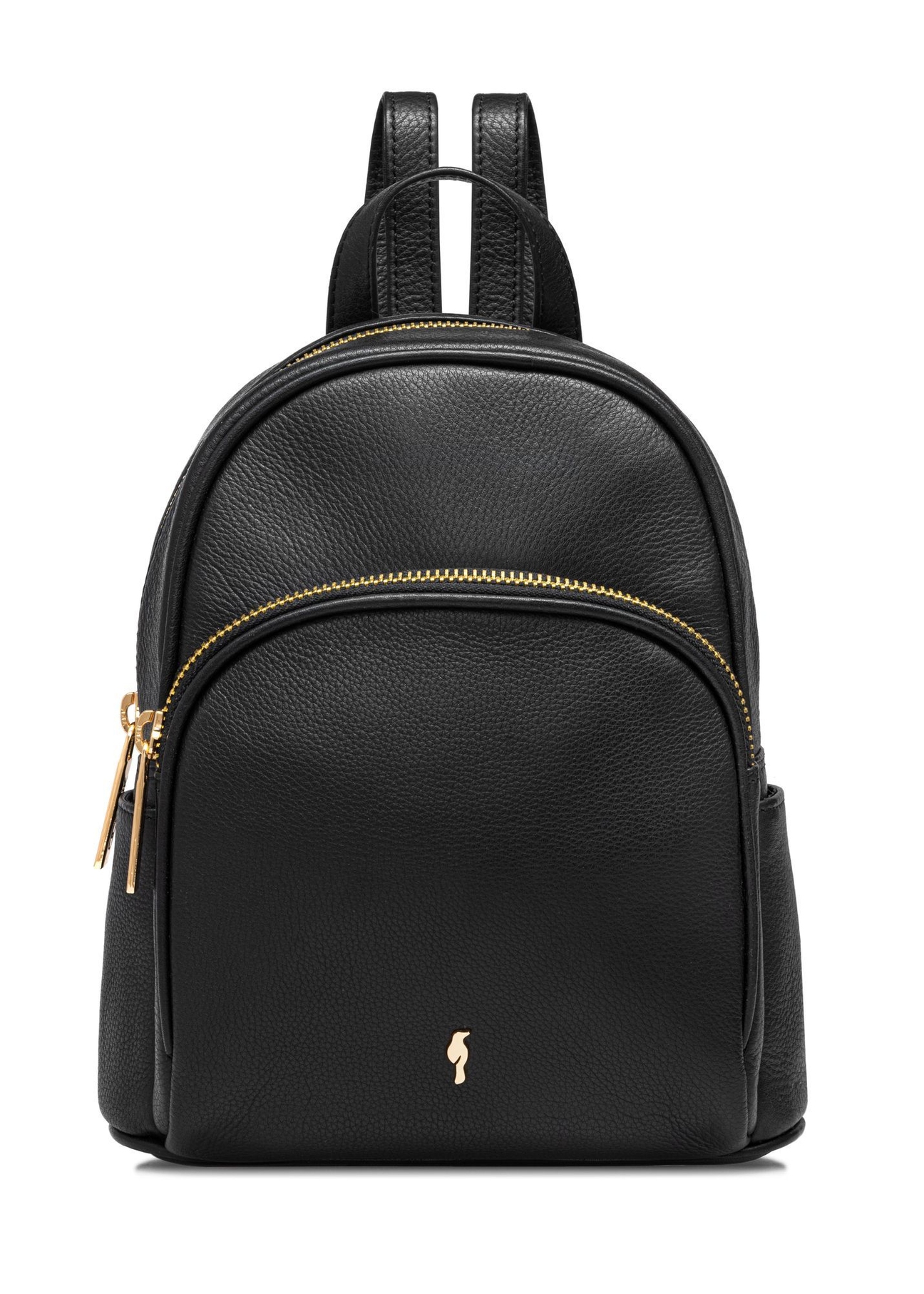 Čierny kožený dámsky batoh TORES-1089A-99(W26), pohľad spredu na bielom pozadí.