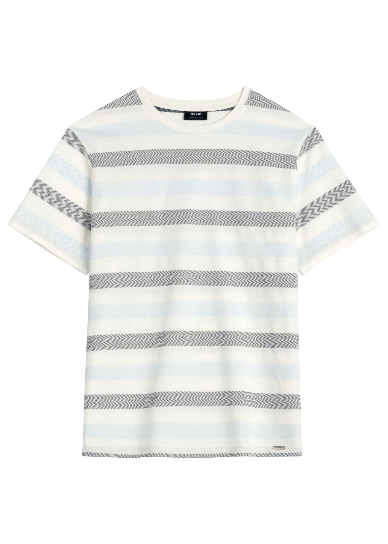 Pánske bavlnené pruhované tričko TSHMT-0143-00(W26), pohľad spredu na produkt na bielom pozadí.