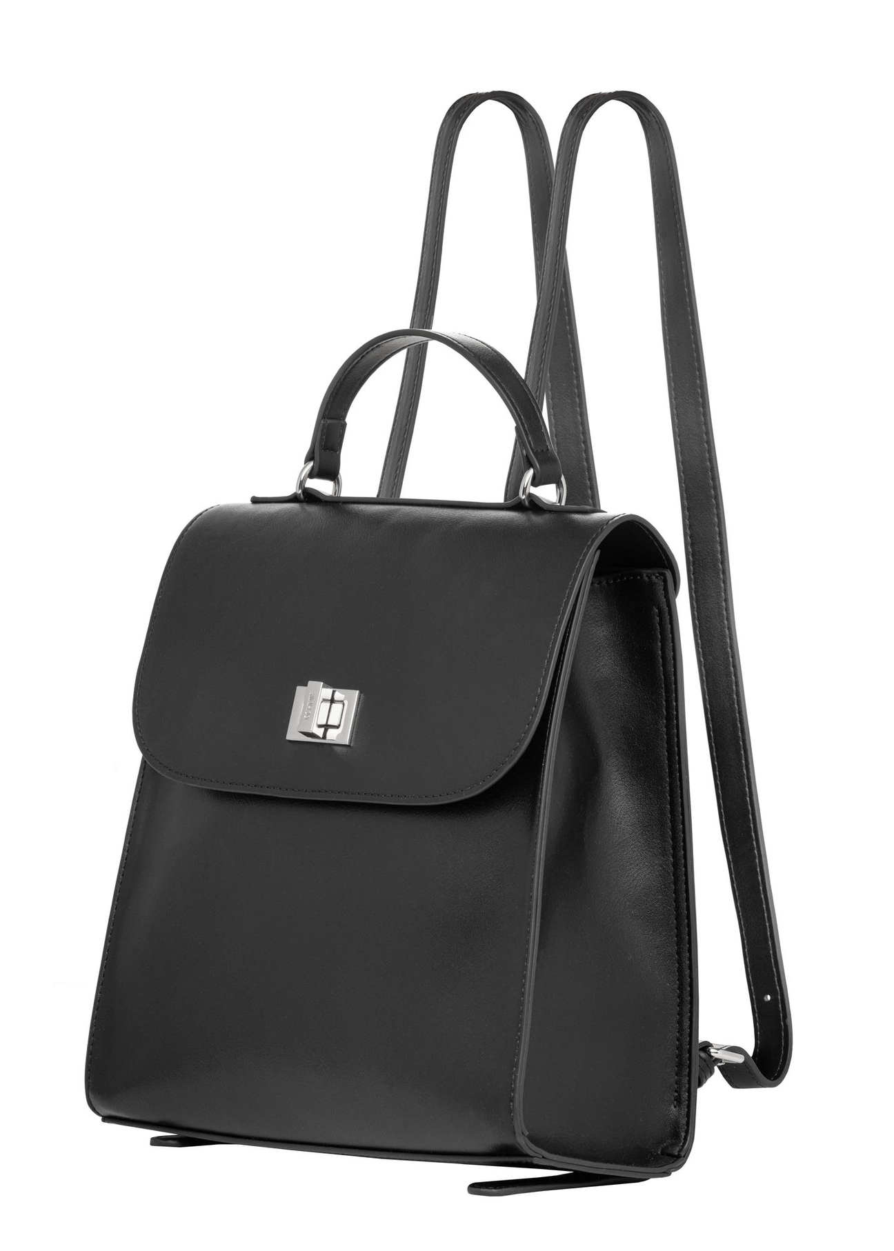 Čierny elegantný dámsky batoh TOREC-1281-99(Z26) - diagonálny pohľad na produkt, na bielom pozadí.