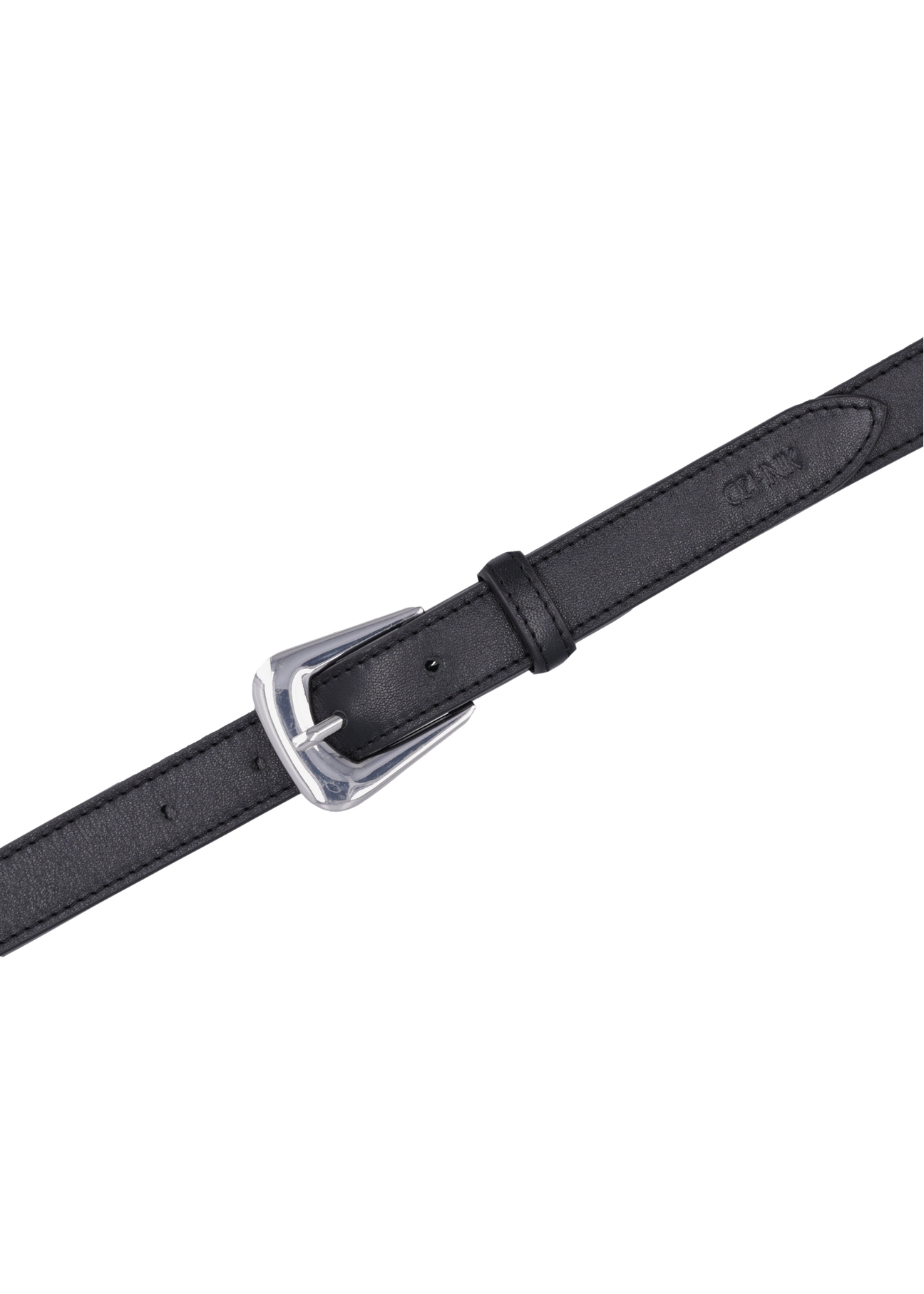 Čierny kožený dámsky opasok PASDS-0348-99(Z26), pohľad zhora na produkt na bielom pozadí.