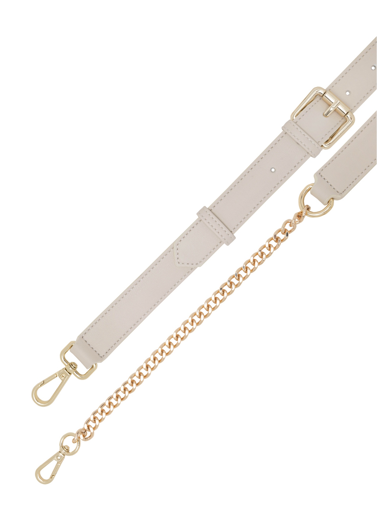 Dámska prešívaná kabelka TOREC-1091-0B(W26) v krémovej farbe, pohľad na popruh produktu na bielom podklade.